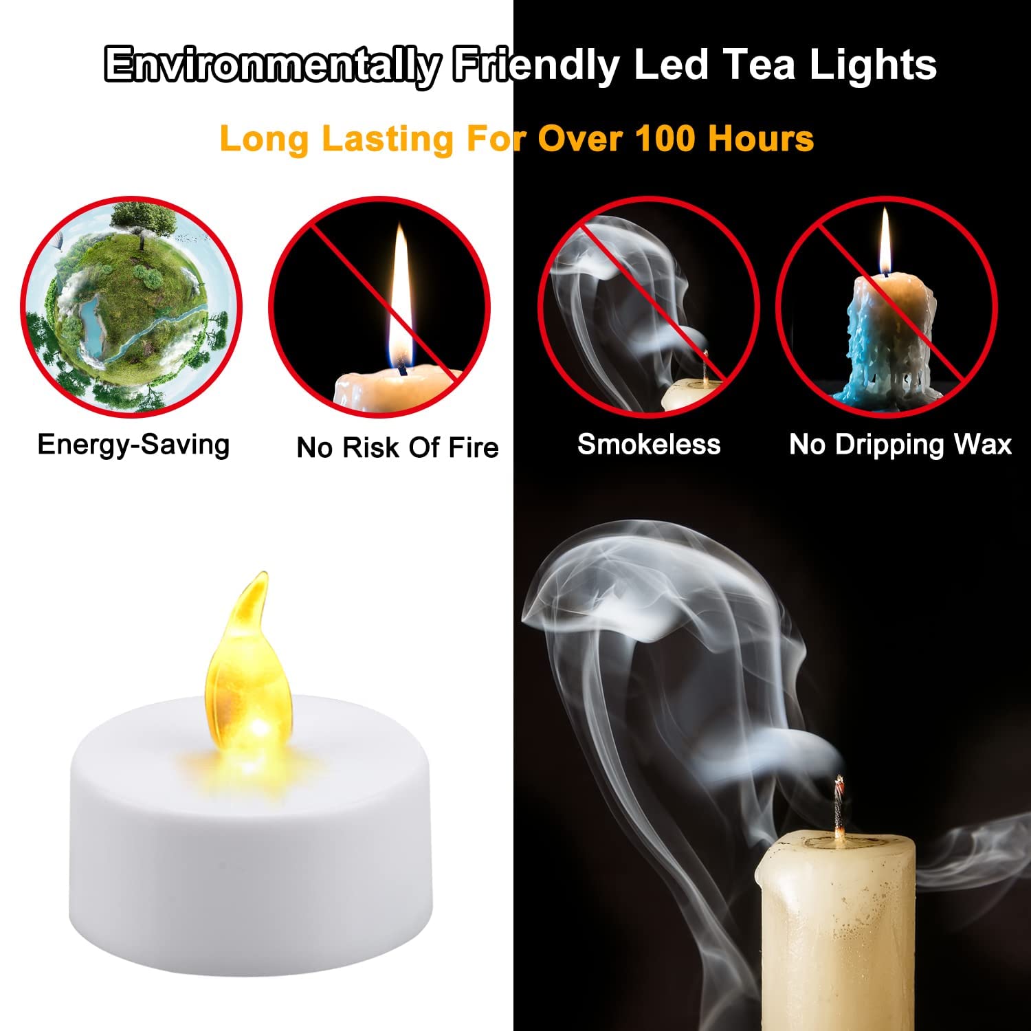 24 Bougies Chauffe-Plat LED Sans Flamme - Piles Incluses - Ambiance Chaleureuse Pour Fêtes, Noël, Mariages