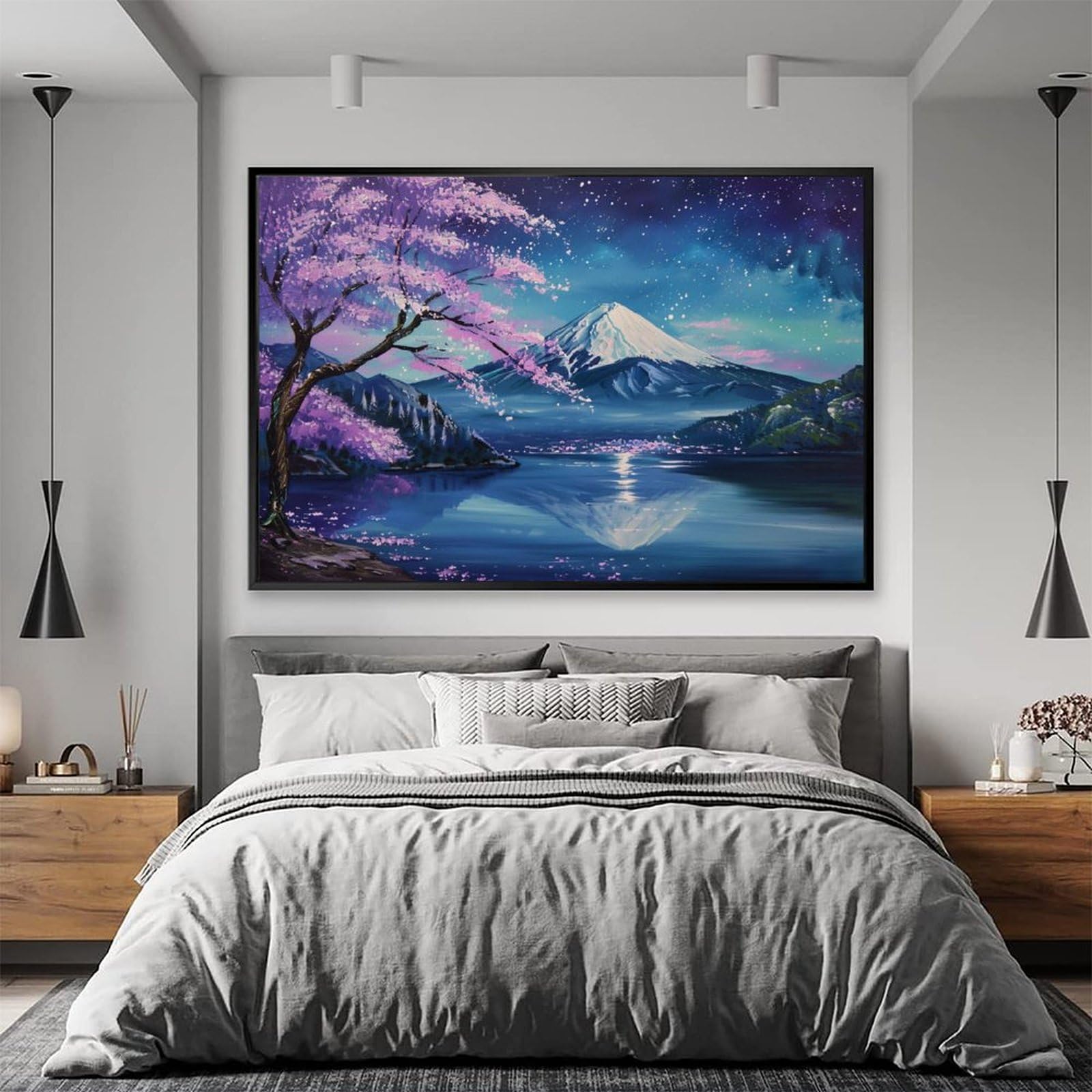 Amazon.co.jp: 絵画 富士山の星空と満開の桜 アートパネル ポスター