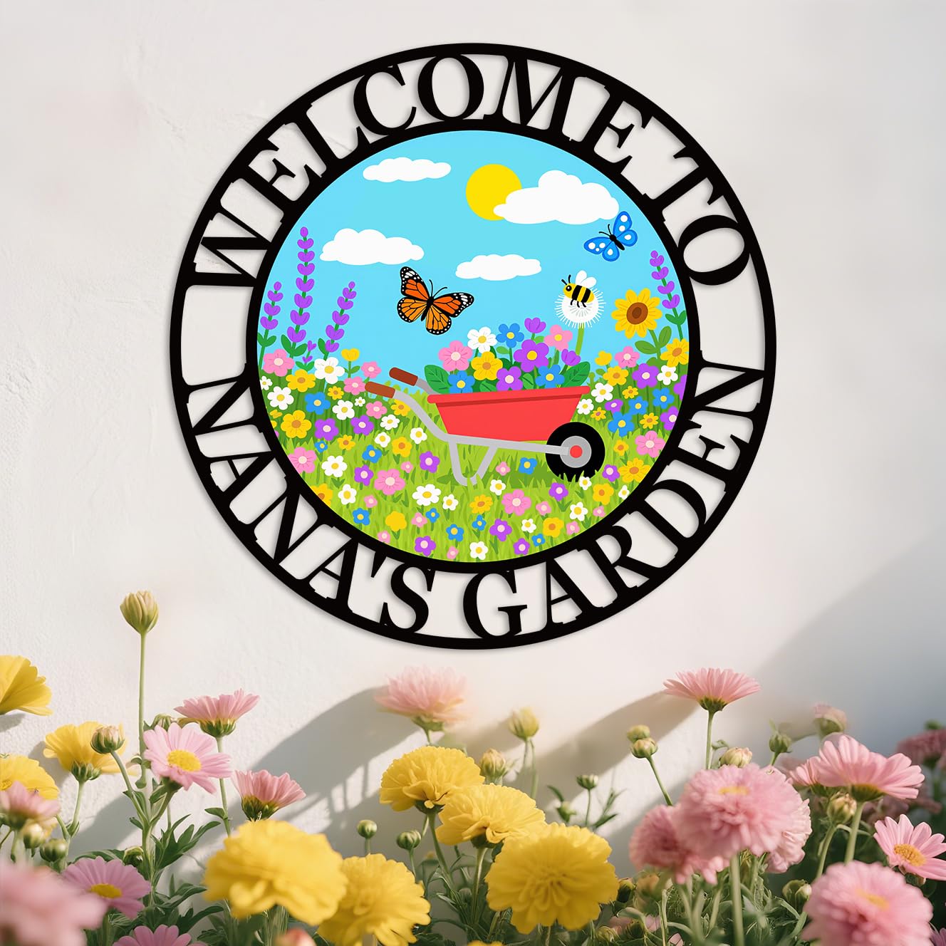 Met5kdm Style-17 Custom Garden Cart With Flower Metal Sign,Custom Garden Metal Wall Art,Yard Partio Greenhouse Hangging Decoration, Gift For Her, Address Sign