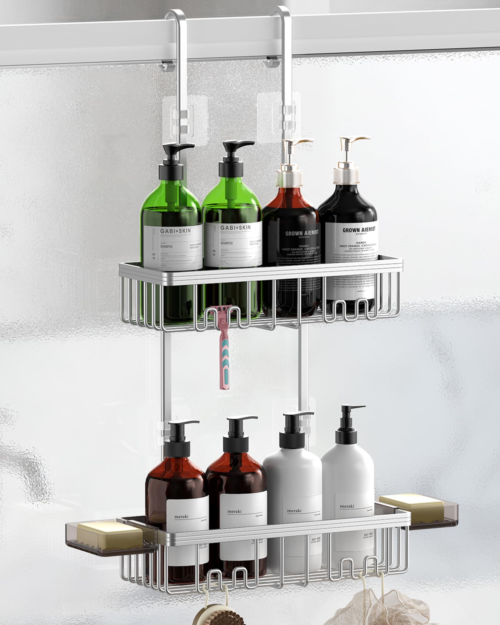 Photo 1 of ***MISSING PIECES -SELLING AS PARTS ONLY***VALORDINE Over the Door Shower Caddy Hanging With Double Soap Holder Never Rust Aluminum Shower Shelf With 4 Hooks Hanging Bathroom Organizer No Drilling Shelves for Bathroom Storage Silver