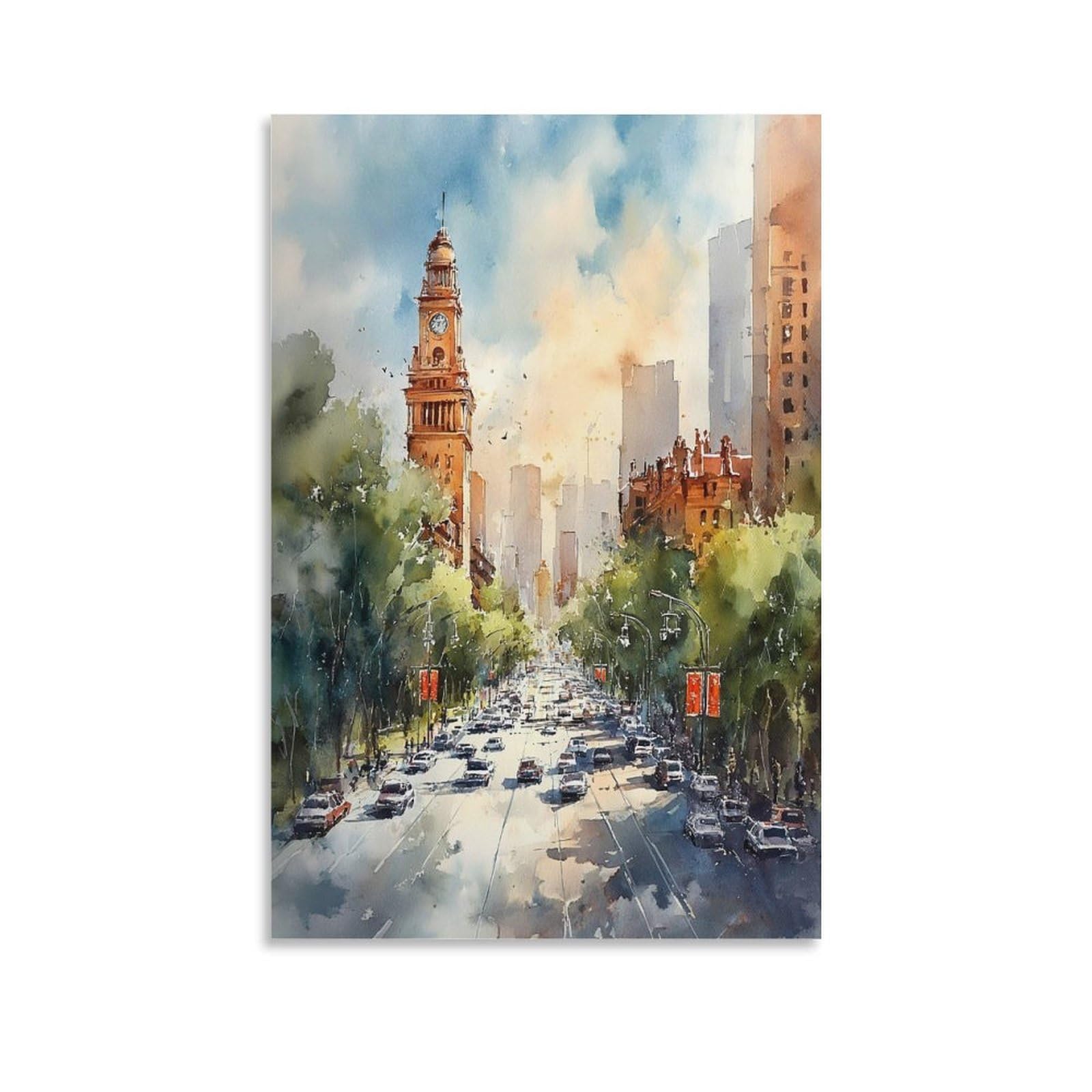 LCYNNH Denver Watercolor Painting Colorado Rocky Mountains Retro Art 12x18inch(30x45cm) Print Home Bedroom Office Living Room Decor Canvas