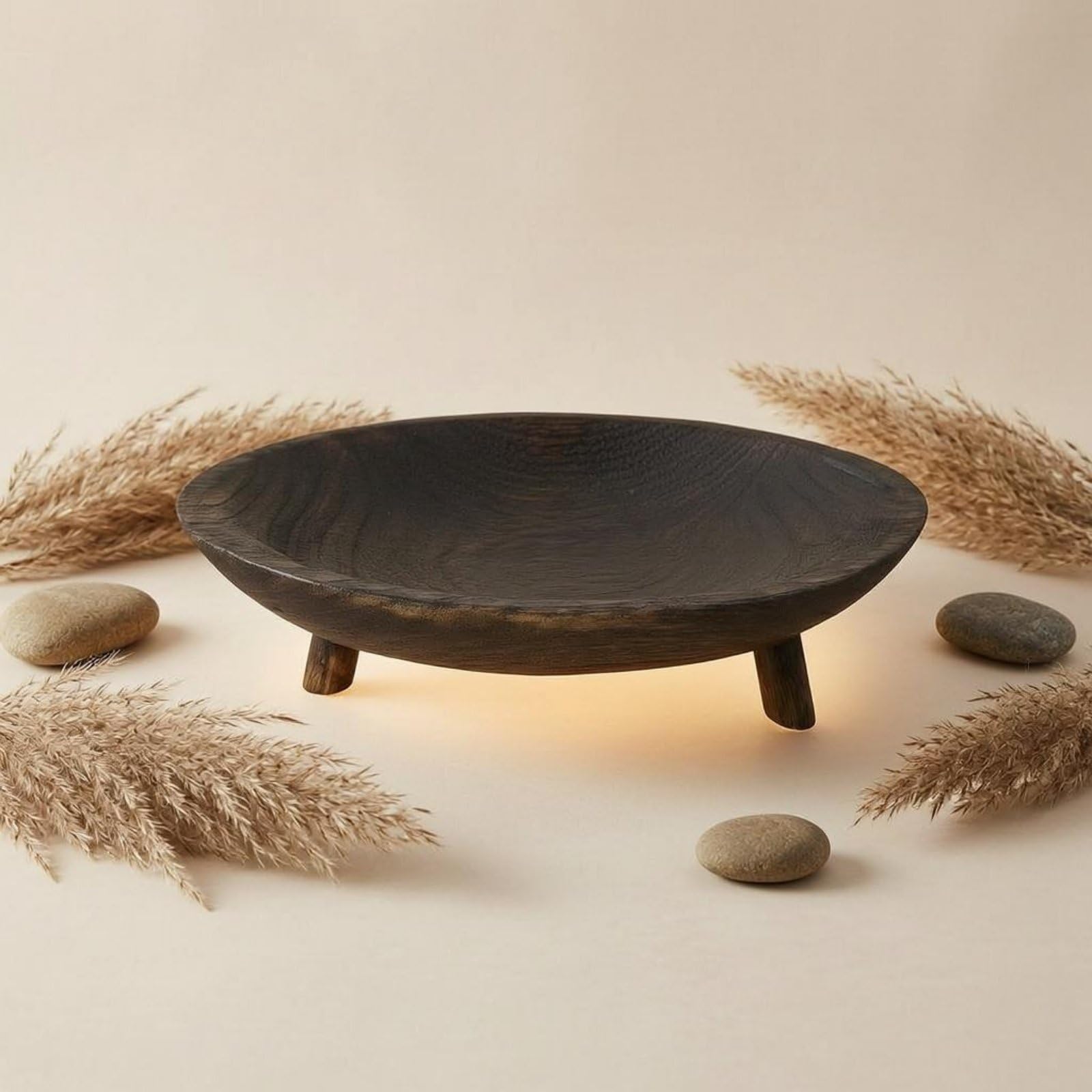 Bandeja Ovalada Madera Multiusos Bandeja Ovalada Borde Resaltado Recipiente Decorativo, Negro, Grande 45cm Largo X 25cm Ancho X 8cm Alto