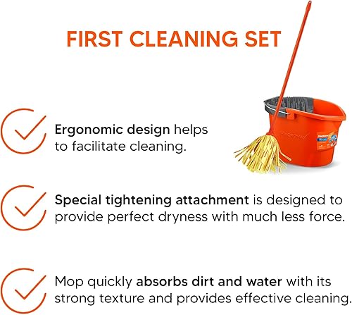 Miniatura 4 de Macromax First Cleaning Set - Juego de trapeador compacto y cubo con mango ergonómico, fuerte absorción y secado rápido, limpiador de suelos diario