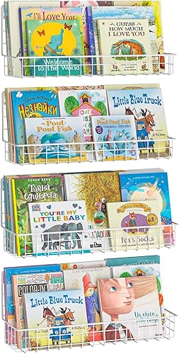 Miniatura 12 de X-cosrack Paquete de 4 estanterías de metal montadas en la pared, estantes flotantes para libros para niños, guardería, aula infantil, organizador