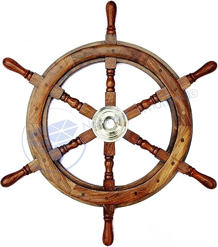 Rueda de barco pirata de madera natural prémium  Nagina International (24 pulgadas)