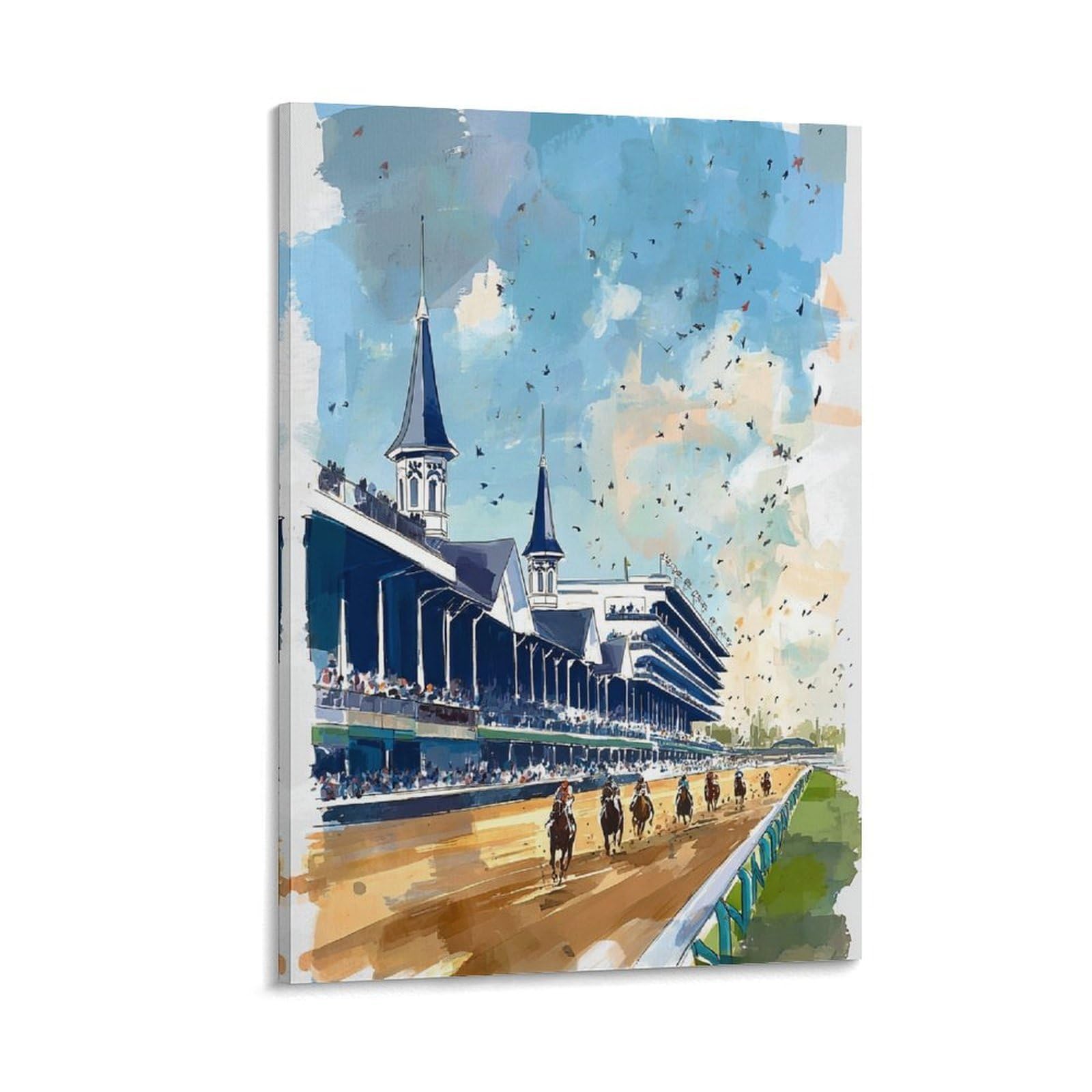 LCYNNH Churchill Downs Watercolor Art Print_ Kentucky Horse Racing Custom Text 24x36inch(60x90cm) Print Home Bedroom Office Living Room Decor Canvas