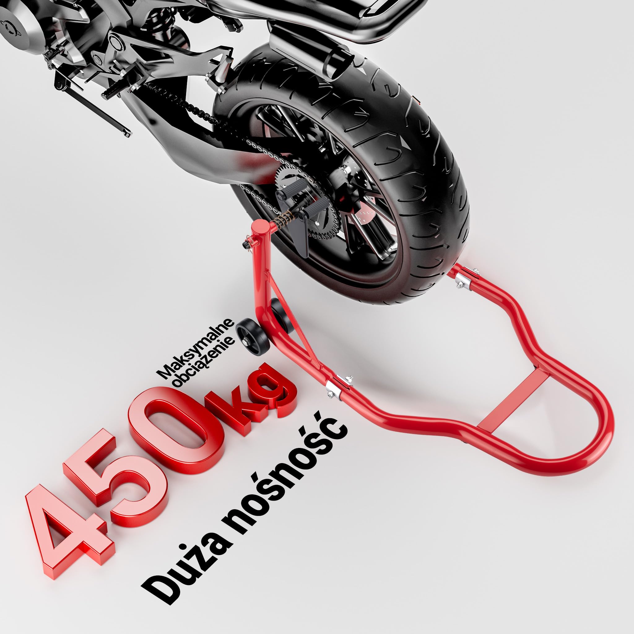 Wiltec Stojak na motocykl o wymiarach 670 x 445 mm do przedniego koła o szerokości 230-290 mm, stojak do serwisu koła motocyklu
