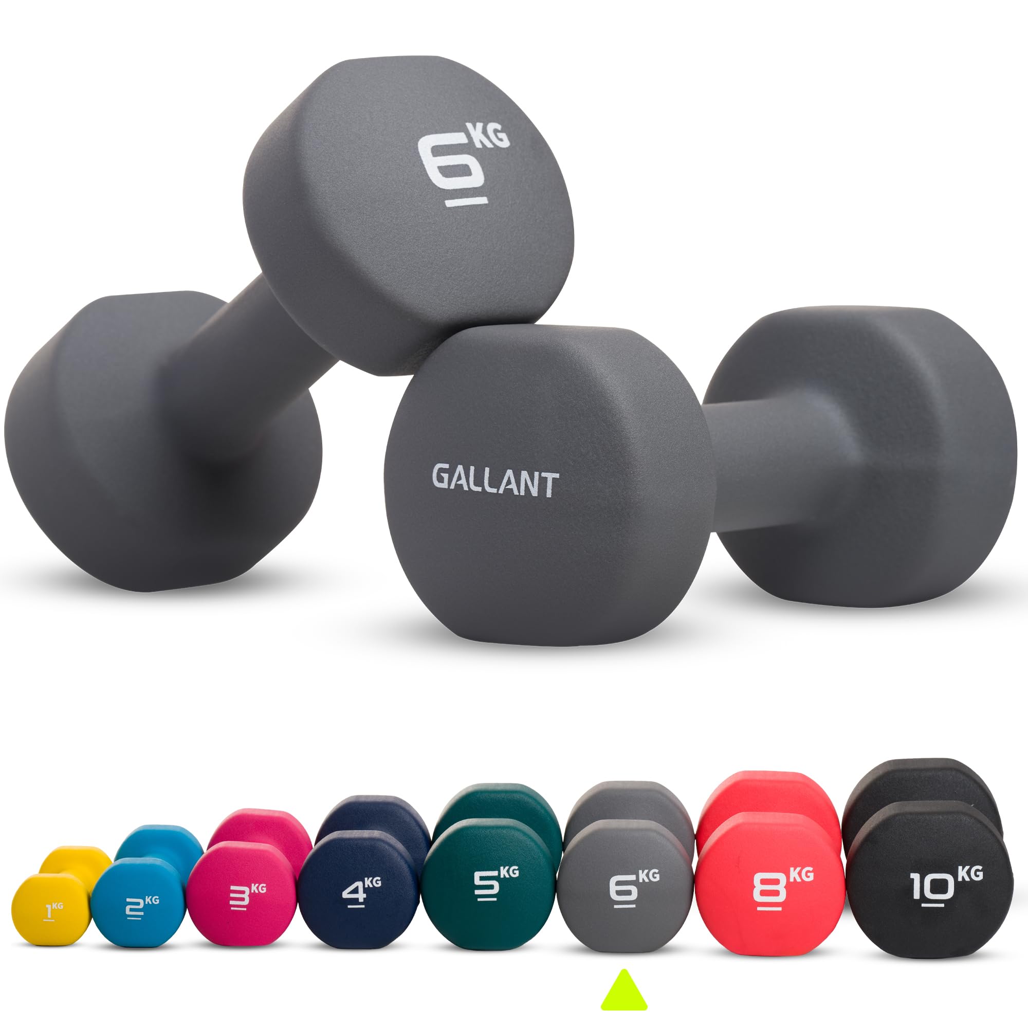 Gallant 6kg Dumbbells Pair - 6kg Weights Dumbbells Set Women & Men, Neoprene Hand Weights - Small Arm Weight For Home Gym Fitness Exercise Training Weights for Unisex, Dumbbell sets for men 6 kg x 2
