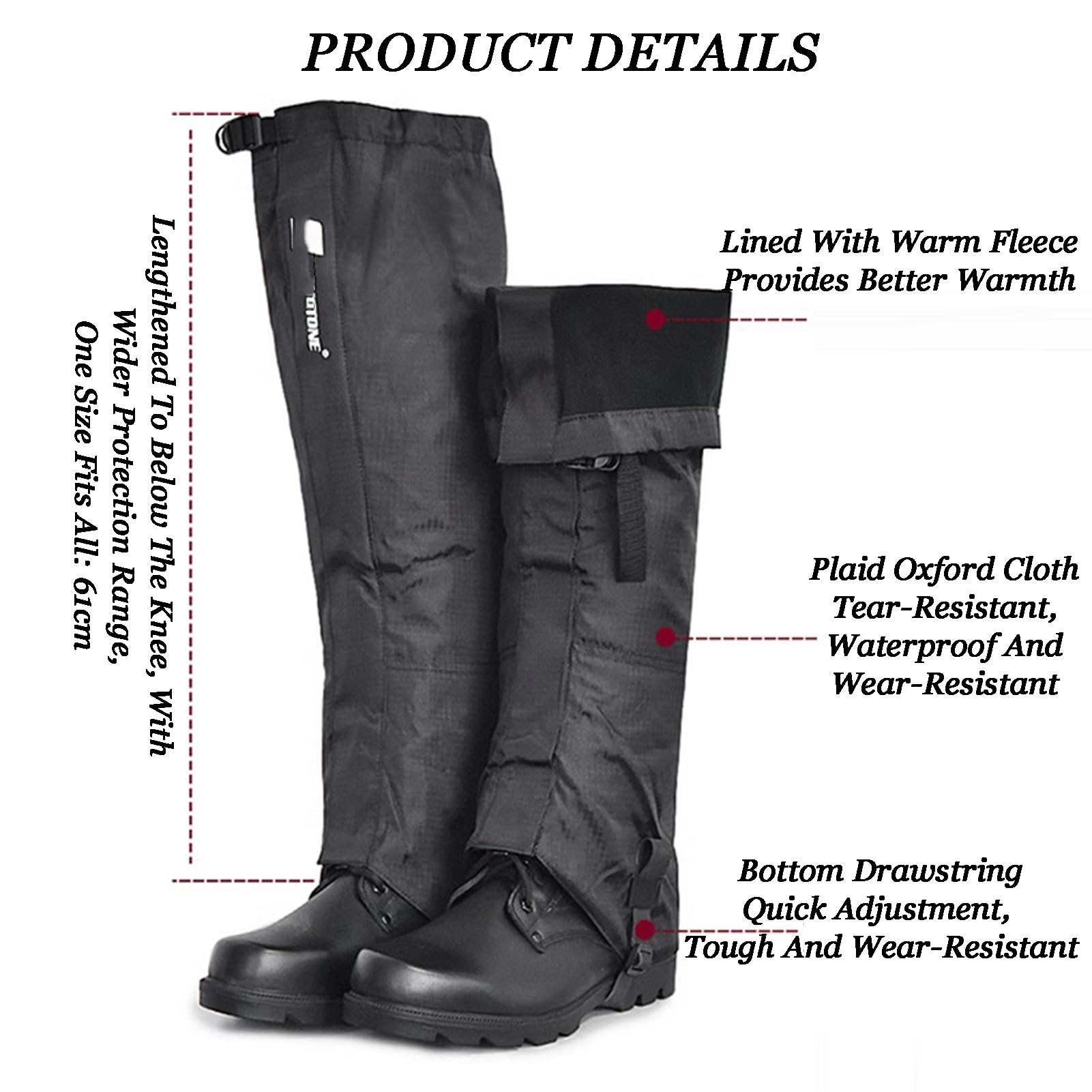 Guêtres De Jambe, Randonnée en Plein Air, Marche, Escalade, Chasse, Guêtres De Neige, Guêtres De Jambe Ajustées Et Épaisses for Bottes De Randonnée, avec Taille Réglable for l'escalade