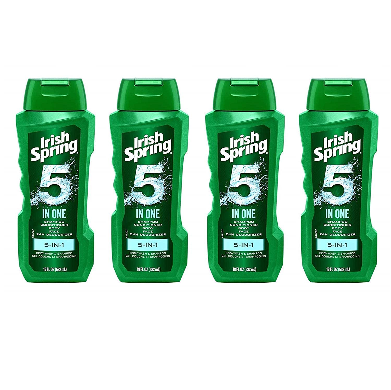 Irish-Spring 5-in-1 Shampoo, Conditioner, Body Wash, Face Wash and Deodorizer, 18 oz (Pack of 4) Irish-Spring 5-in-1 Shampoo, Conditioner, Body Wash, Face Wash and Deodorizer, 18 oz (Pack of 4)