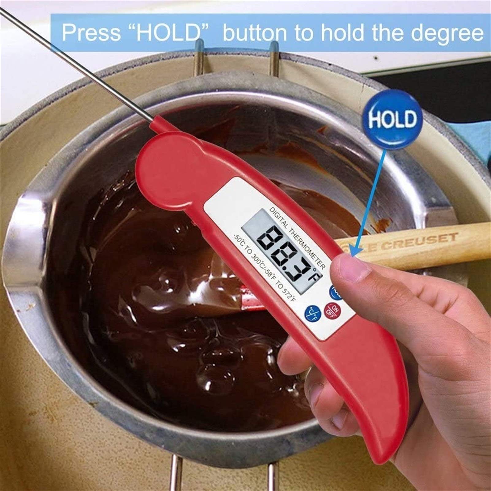 Termómetro de Cocina, Termómetro de Carne para cocinar, Rápido y preciso Termómetro de Alimentos Digitales Termómetro de sonda Plegable
