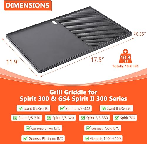 Miniatura 2 de QuliMetal Piezas de repuesto reversibles 7598 para parrillas Weber Spirit 300 y GS4 Spirit II serie 300, Spirit E310, Genesis Silver Gold B C,