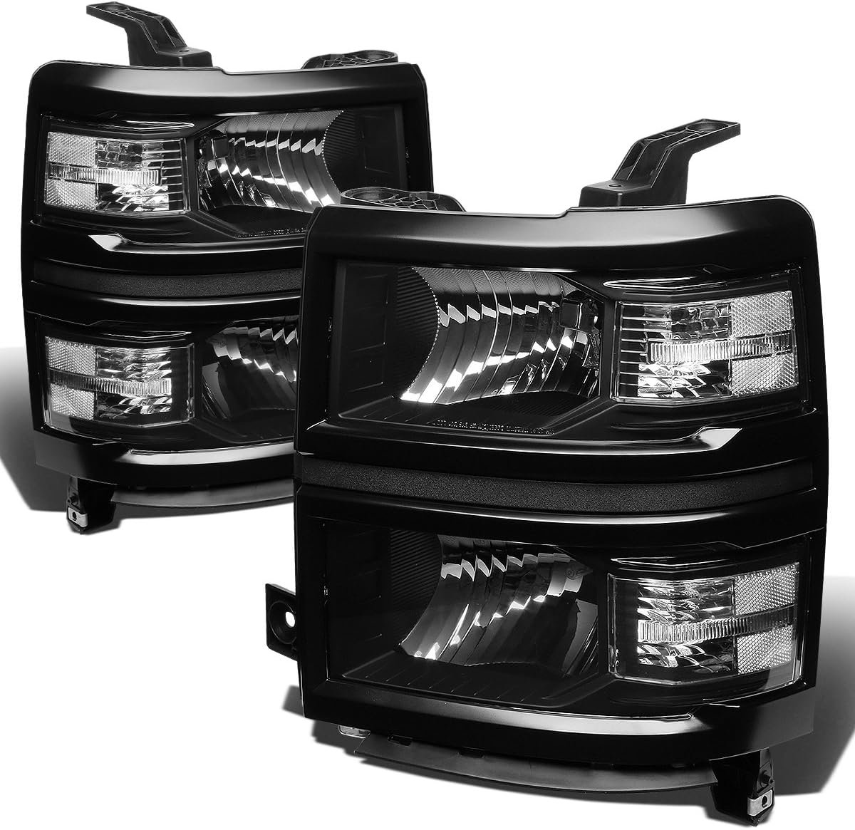 Auto Dynasty Headlights Assembly Compatible with 2014 2015 Chevy Silverado 1500, Driver and Passenger Side Halogen Headlamps Replacement, Black Housing Clear Corner