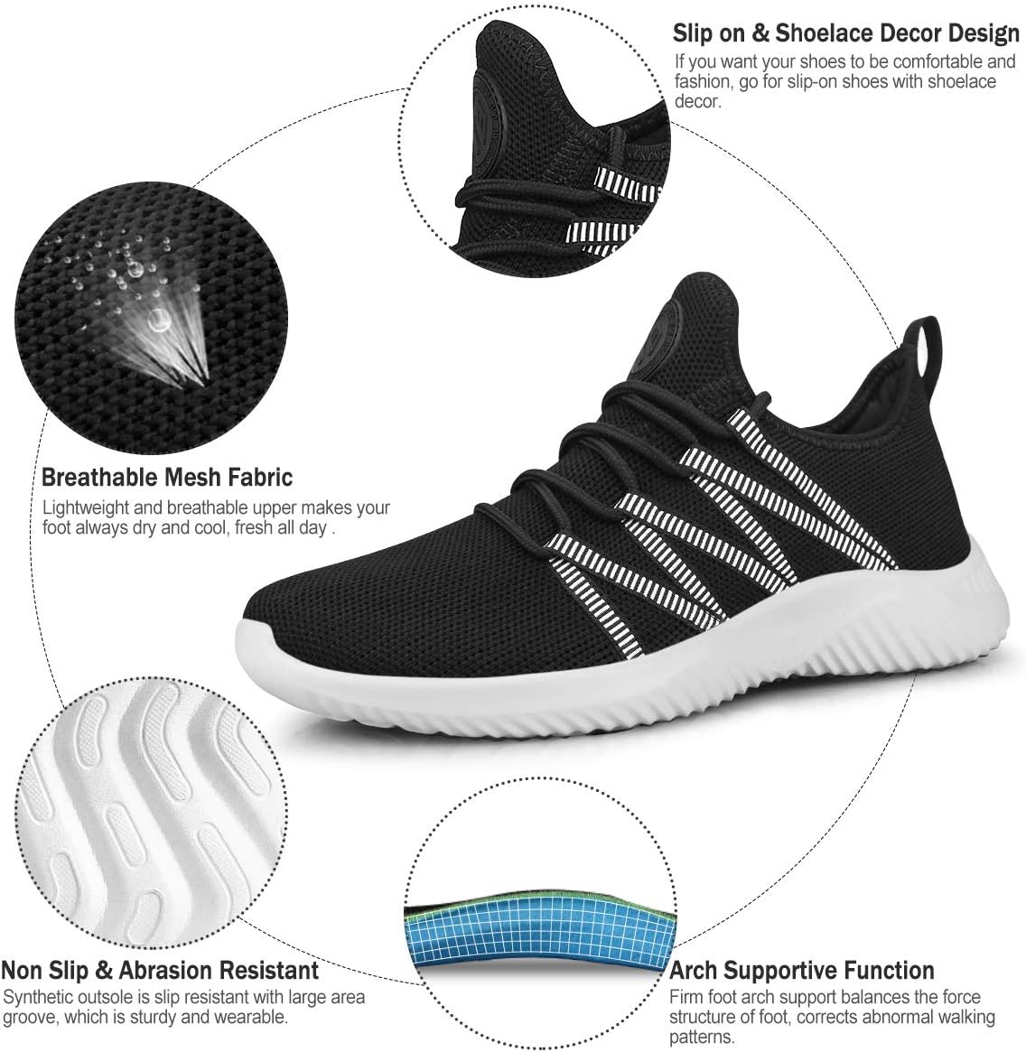 Feethit Womens Slip On Running Shoes Non Slip Walking Shoes Lightweight Gym Workout Shoes Breathable Fashion Sneakers - Image 3