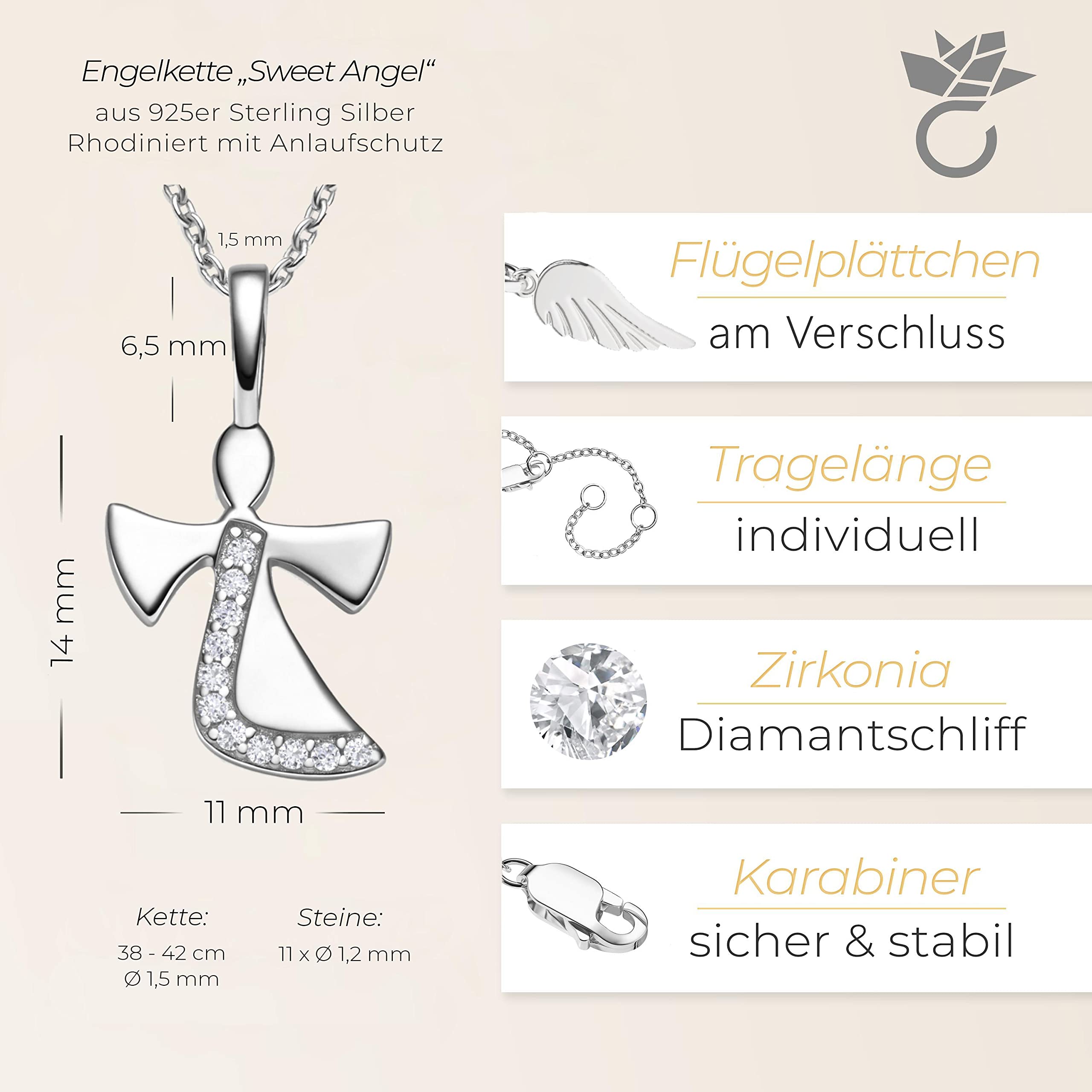 Schutzengel Kette Silber 925 Mädchen | Engel-Anhänger Halskette | Kinder-Schmuck Erst-Kommunion Tauf-Geschenk Kommunionsgeschenk Konfirmation Firmung Geburt Taufe | Silberkette Kinderkette Taufkette