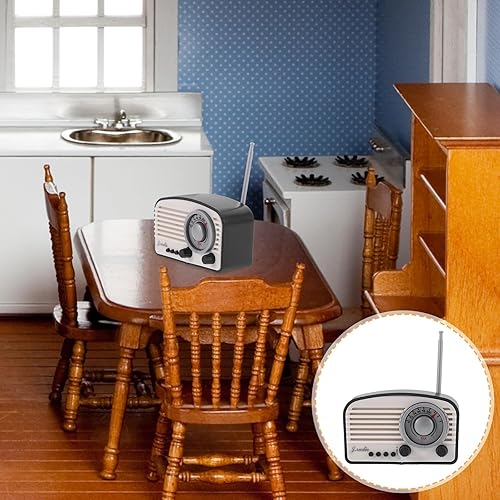 Miniatura 7 de LOGOFUN 2 unids casa de muñecas miniatura Radio Mini Vintage Radio Modelo Tiny Simulación Radio Prop para accesorios de casa de muñecas -
