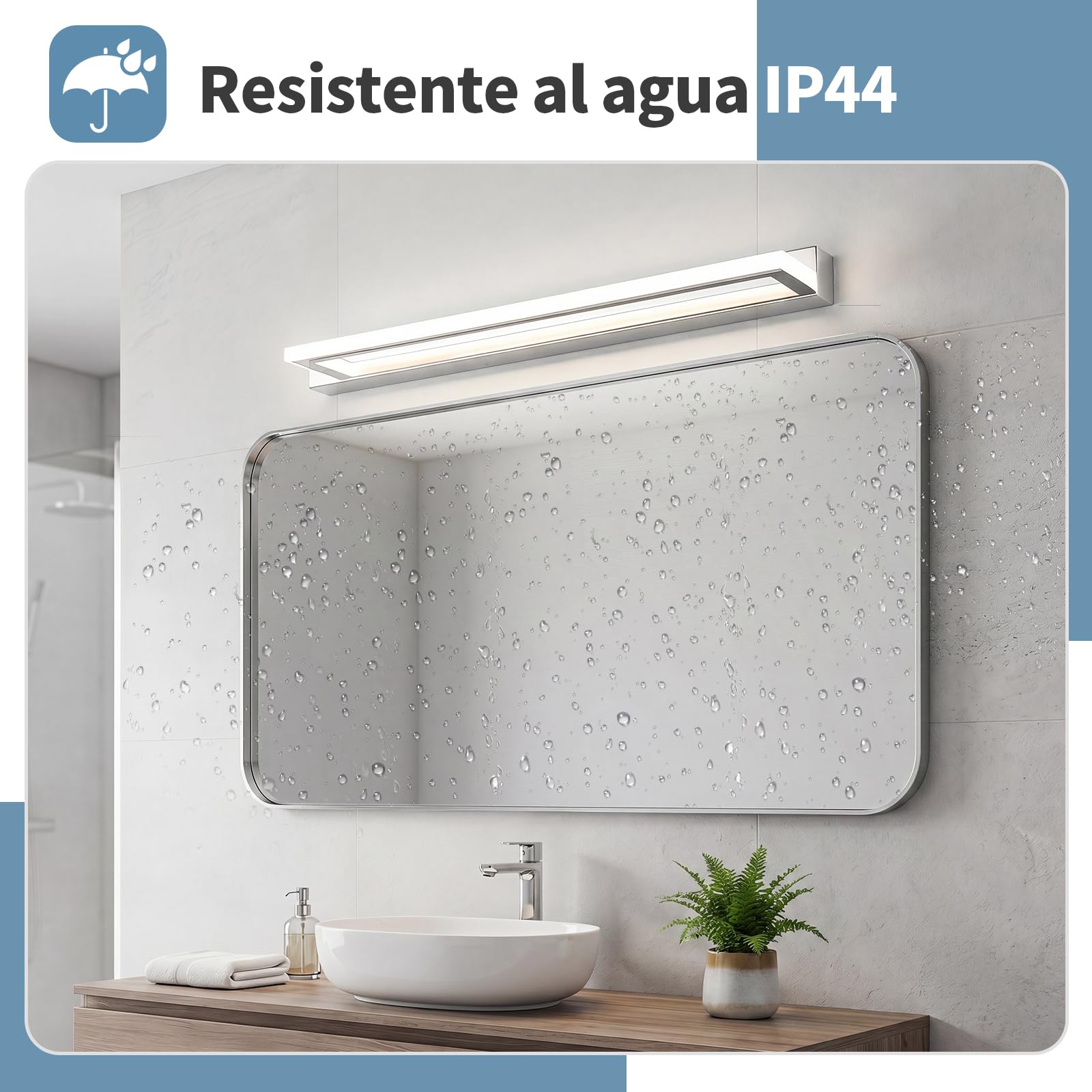 Aplique Espejo Baño 62CM, Lámpara de Baño Blanco Natural 4000K, Luz de Espejo LED 13W, Lámpara LED de Pared Moderno IP44