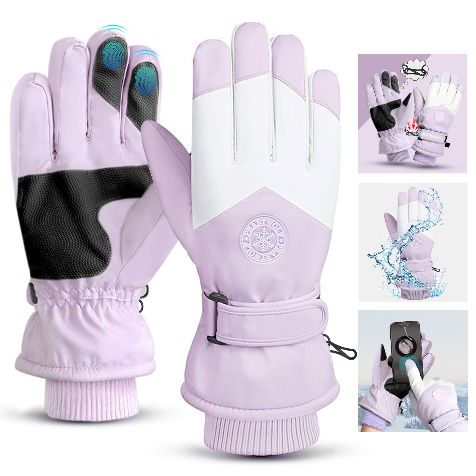 GEEKEO Guantes Térmicos Impermeables Antideslizantes a Prueba de Viento con Pantalla Táctil para Esquí y Nieve