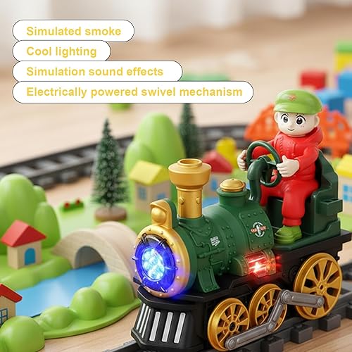 Miniatura 2 de Juguete de tren de vapor a pilas, trenes interactivos para evitar obstáculos, juguetes musicales con luces, sonidos, regalos para niños y niñas a