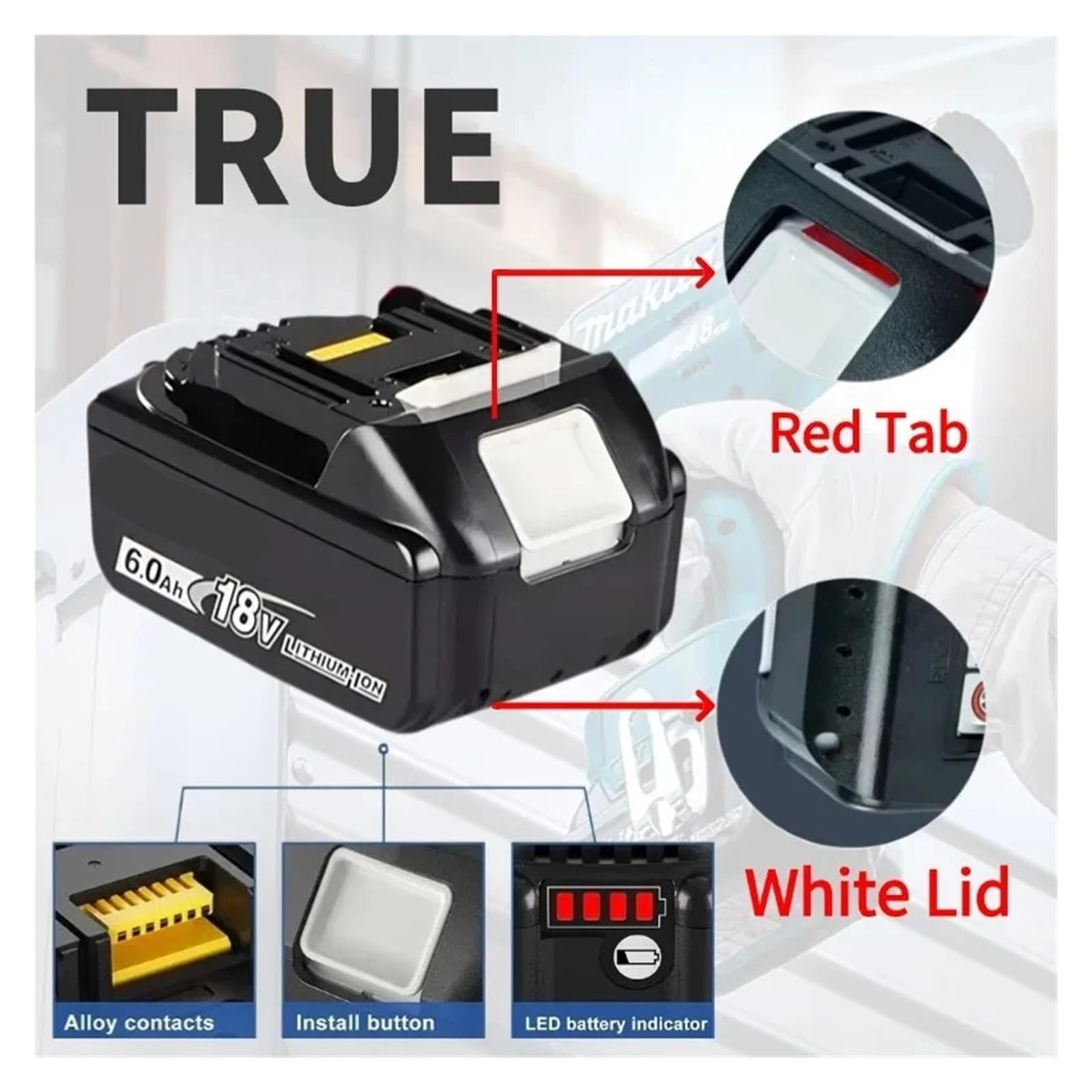 Compatibile Con Makita, Batteria Al Litio BL1860 DDF487 Da 18 V