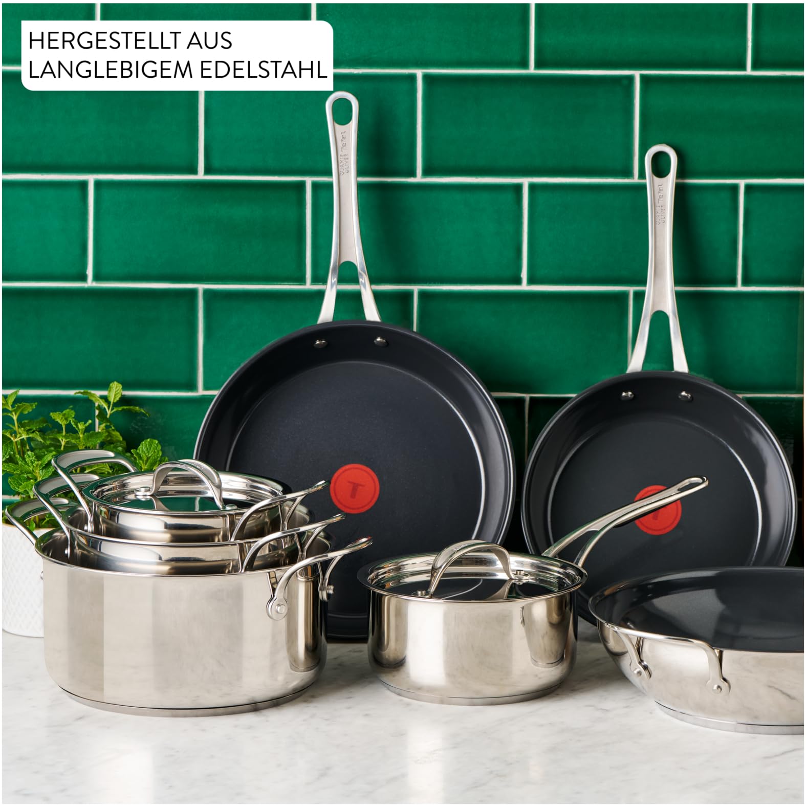 Tefal Jamie Oliver Classic Cook Bratpfanne 28 cm, inkl. Pfannenschoner, antihaftbeschichtete Keramikoberfläche, Thermo-Signal, für alle Herdarten, Edelstahl, H8819155