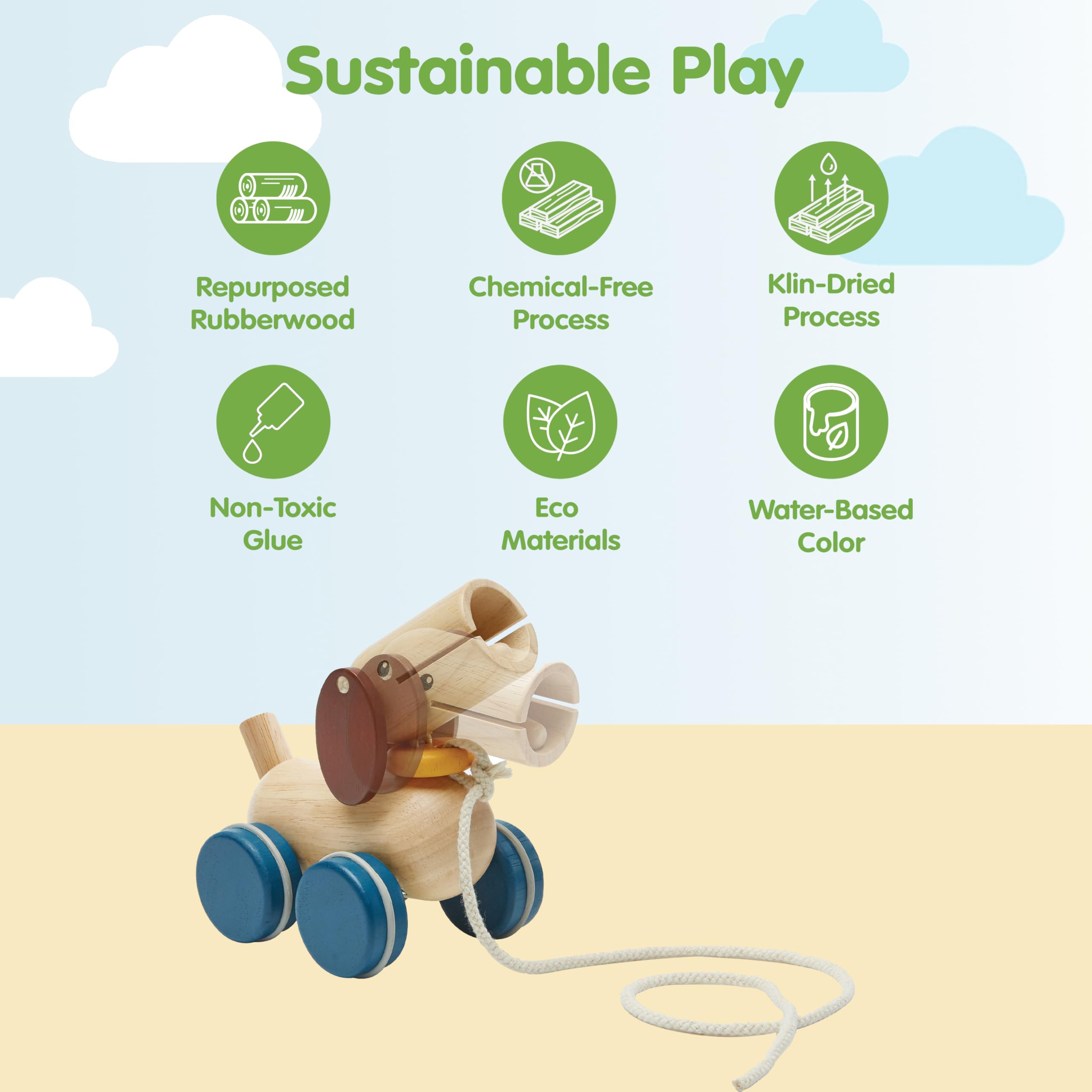 PlanToys Jouet à Tirer et Pousser Chien - Jouet à Pousser et à Tirer 3-en-1 en Bois - Jouet à Tirer Chien 1+ An