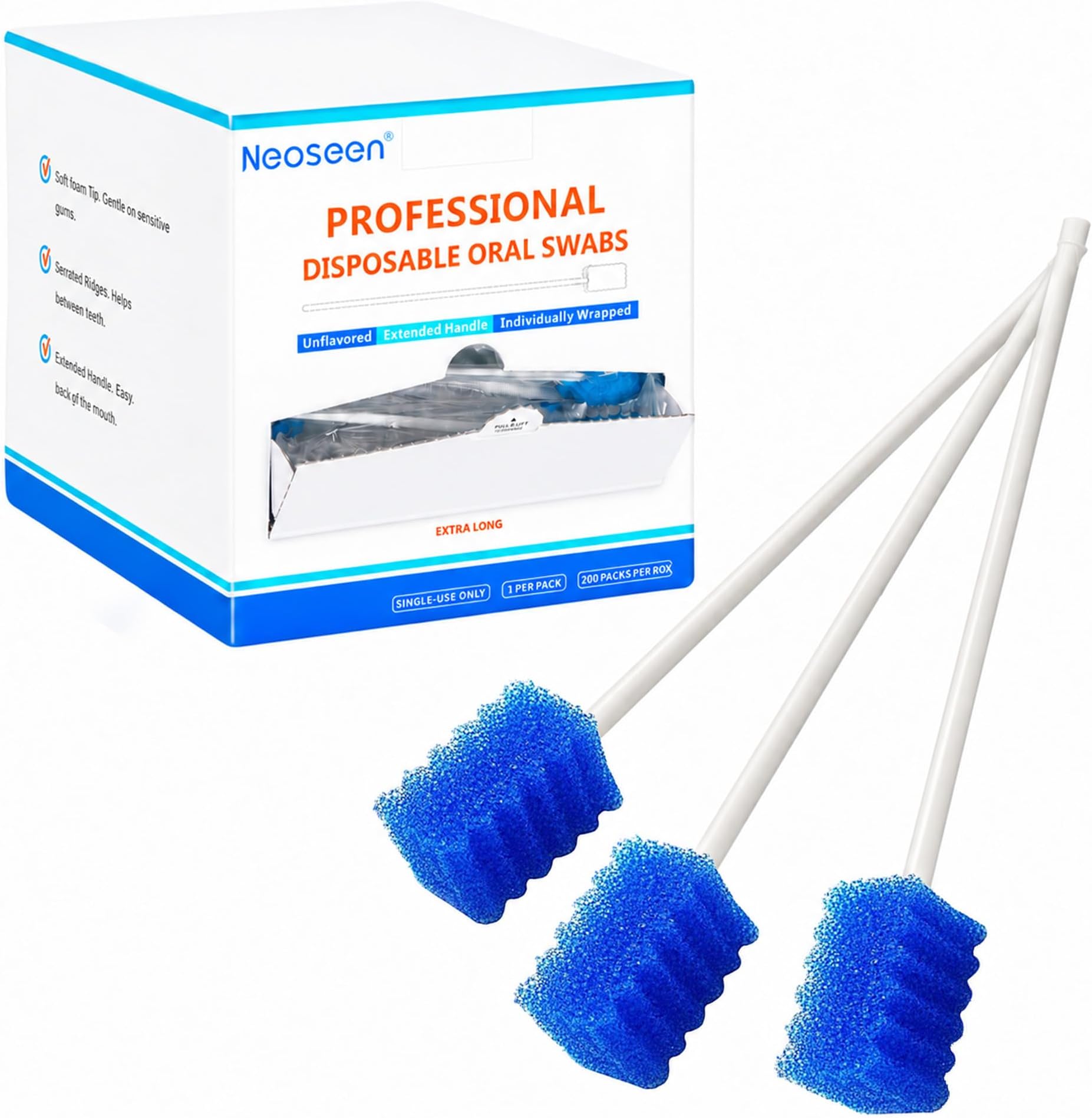 Oral Swabs Disposable 200 Count, 6-Inch Long Handle Soft Sponge Mouth Swabs