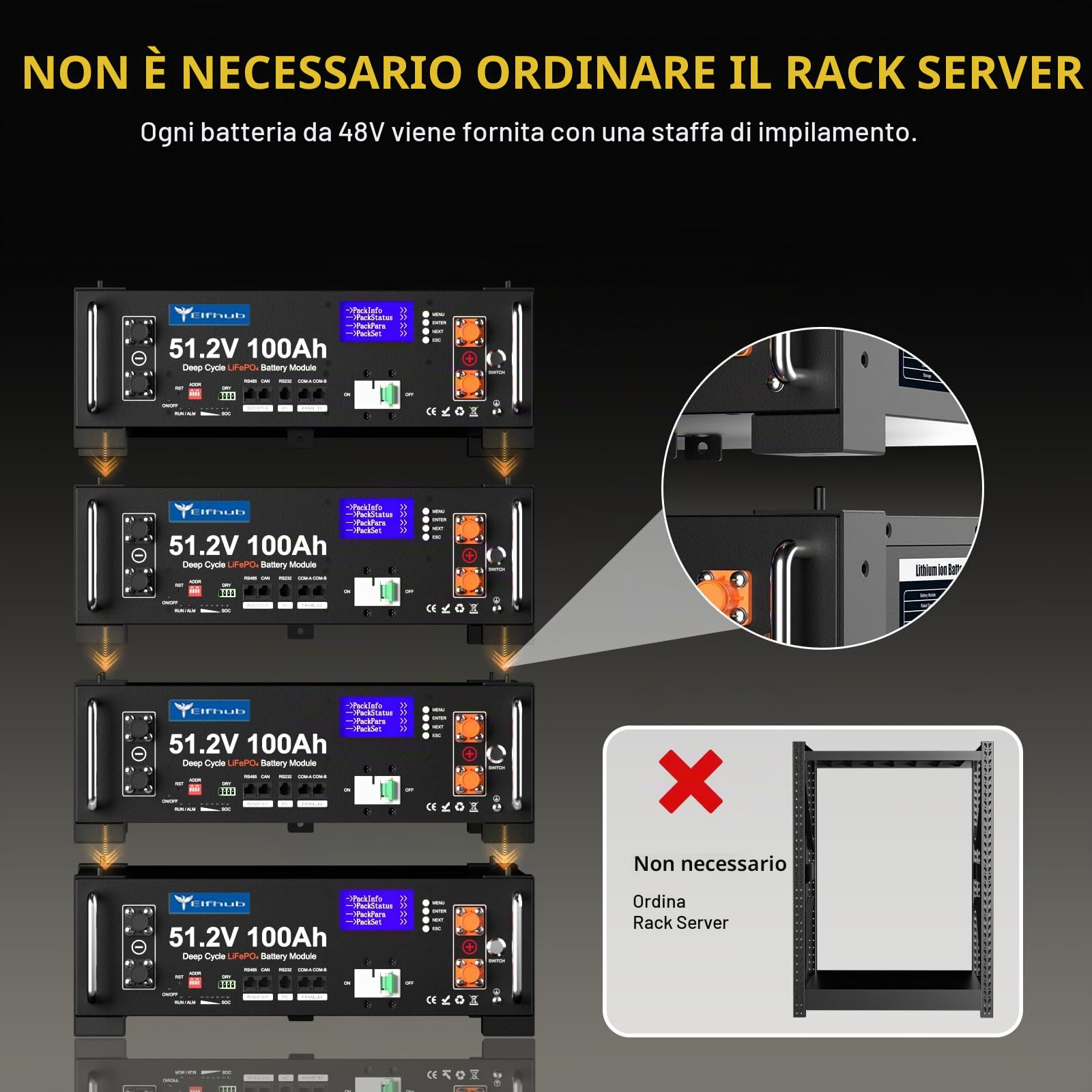 LiFePO4 48V 200Ah Bluetooth con BMS da 100A (confezione da 2 da 48V 100 Ah), batteria al litio da 10,24kWh 48V per armadietto solare per impianto solare completo, impianto fotovoltaico, camper
