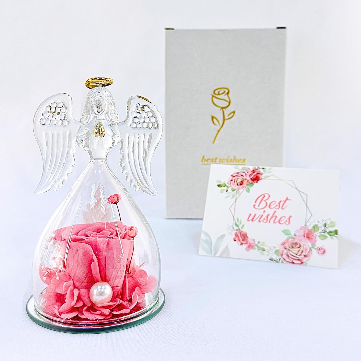 Birthday Gifts for Women,Preserved Real Rose with Angel for Mom Wife Girlfriend Grandma,Romantic Gifts for Mothers Day Anniversary Birthday Gifts for Her Pink