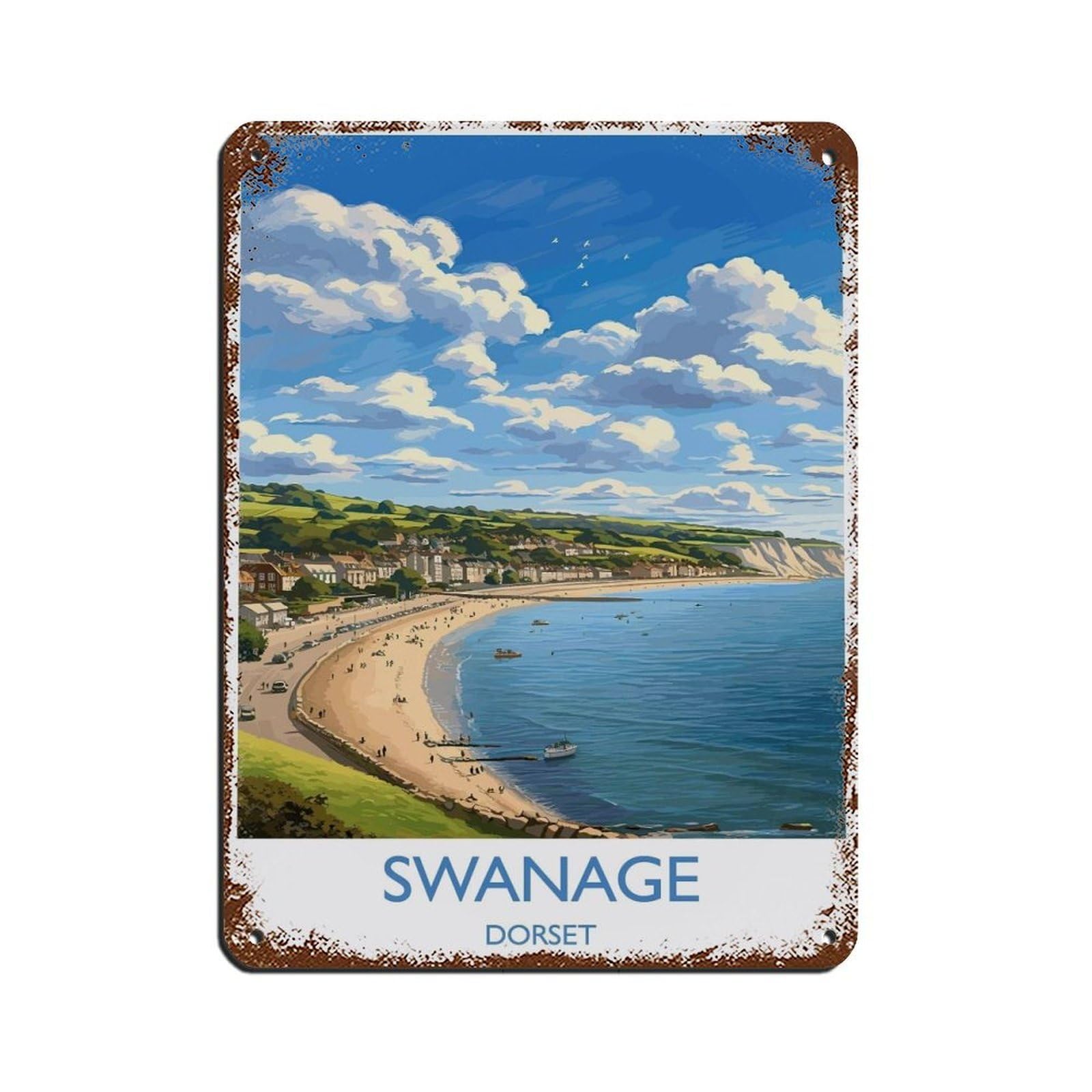 Affiche Swanage Bay en métal rétro pour s'évader depuis son bureau chic