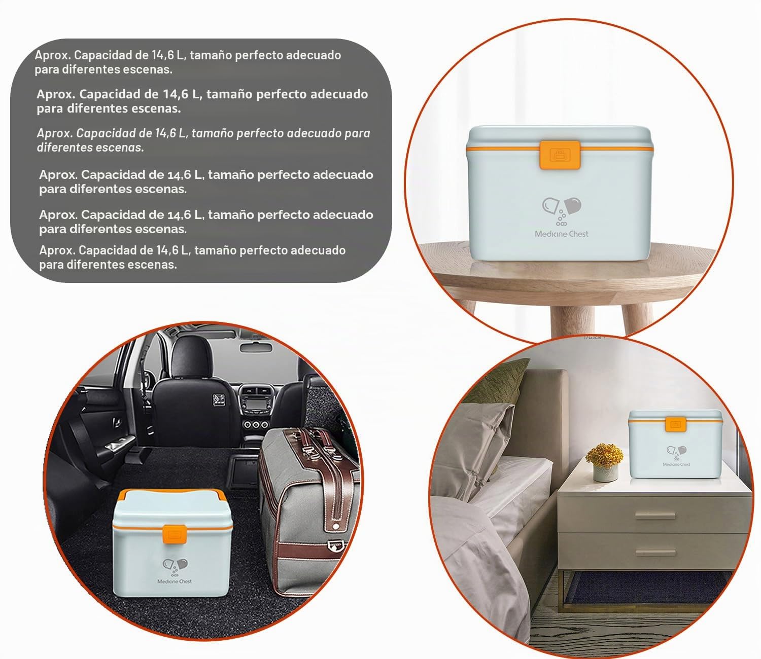 TUKA-i-AKUT 2X 14,6L Caja de Medicamentos 2 Capas, Portátil Botiquín Medicinal, Asa de Transporte, Organizador de Primeros Auxilios, Caja de Botiquines Caseros, Hogar al Aire Libre TKD6402-XL Azul