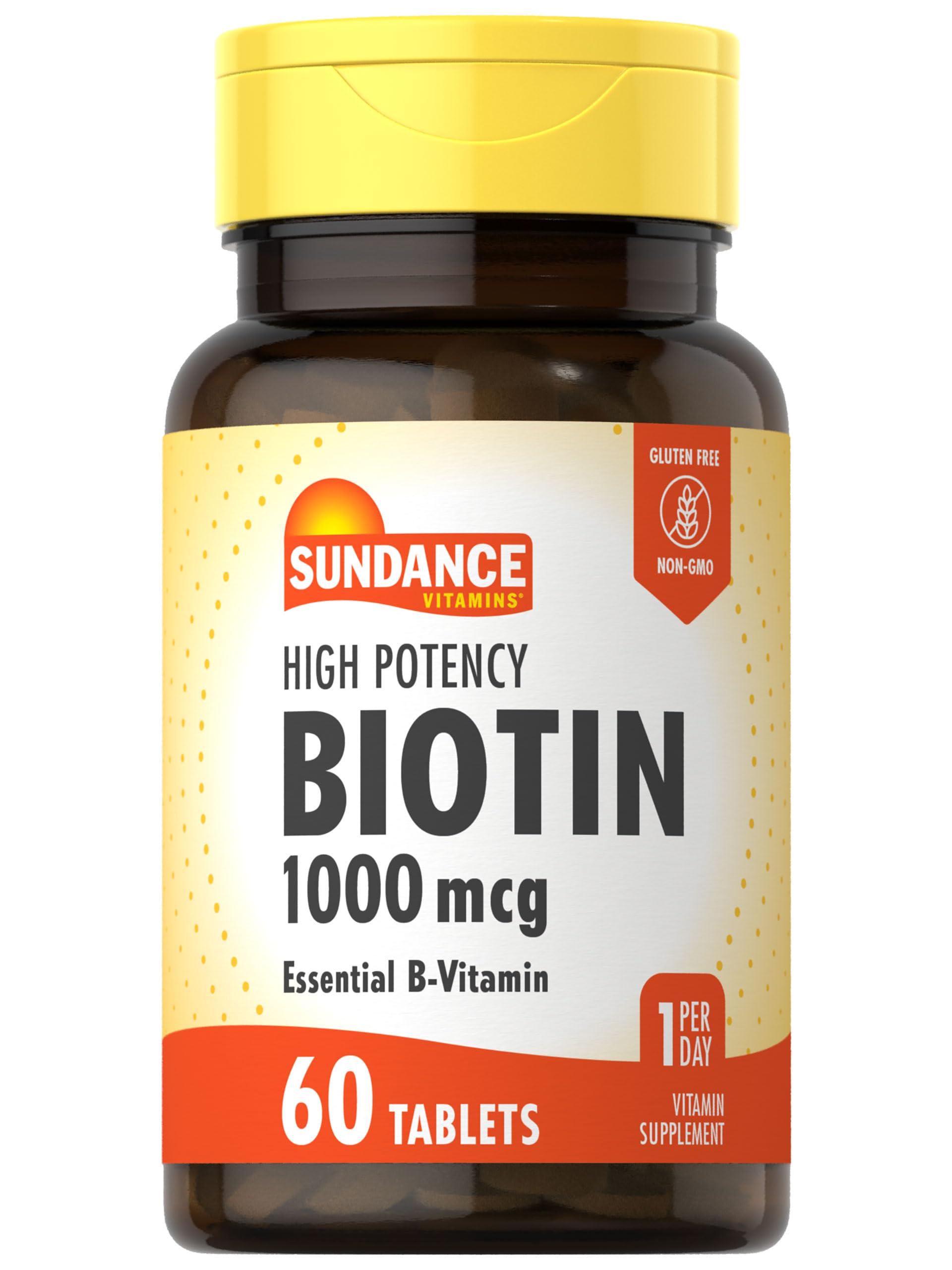 Sundance High Potency Biotin 1 000 mcg Supplement Essential B Vitamin Tablets Vegetarian Non-GMO Gluten Free