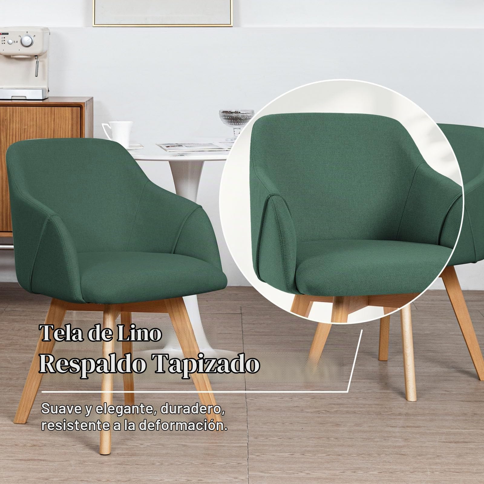 Bekrvio Juego de 2 sillas de Comedor giratorias 360°, Silla tapizada con reposabrazos, tapizada en Tela, Patas de Madera, diseño de Century, cómodas sillas de Cocina para Comedor y salón