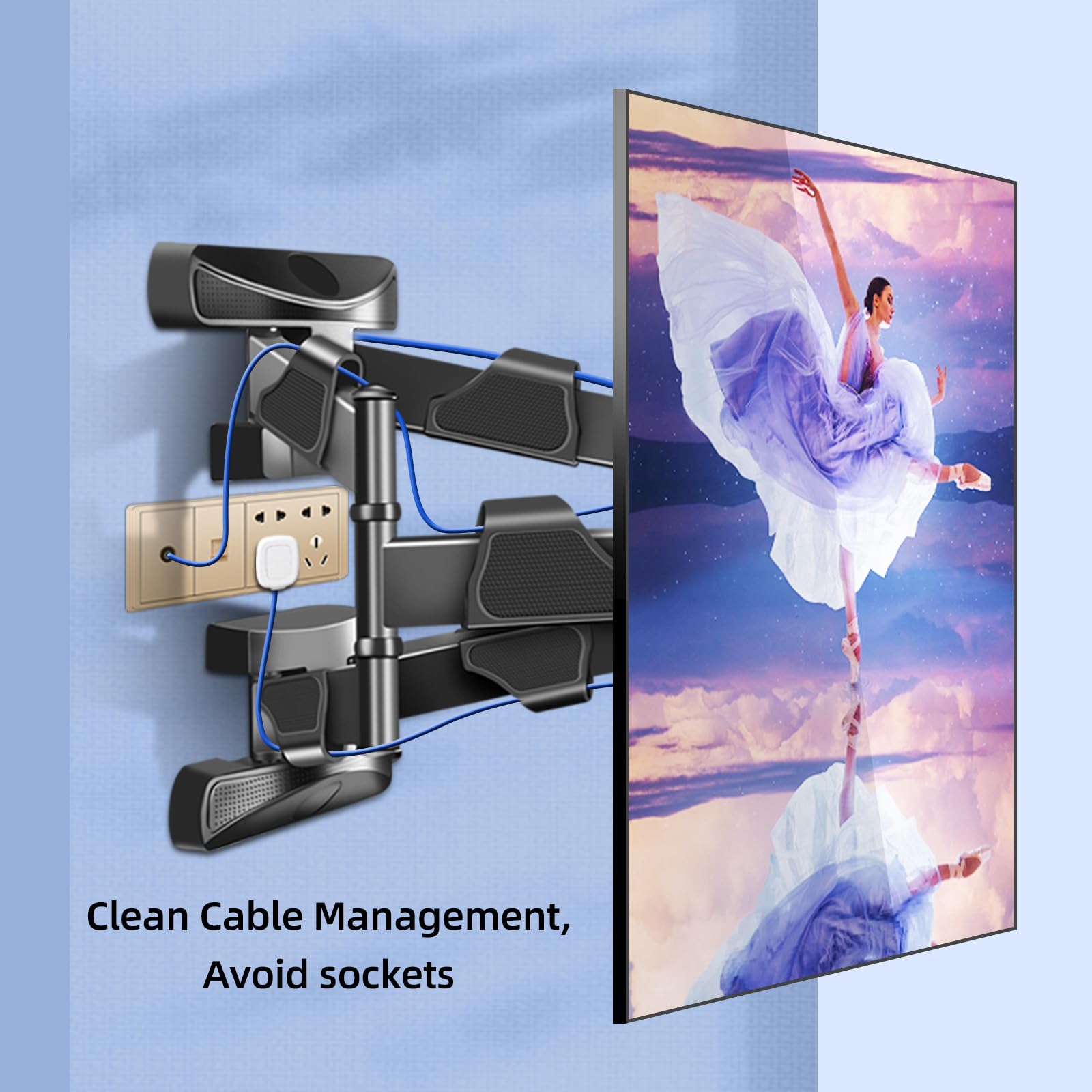 Support TV Mural Orientable 180° Pivotant, Fixation TV Murale Bras Doubles Robustes, Bras TV Mural Articulé pour Téléviseurs de 32-65″ jusqu'à 32,5 kg, Support TV d'angle, Max VESA 400x400mm