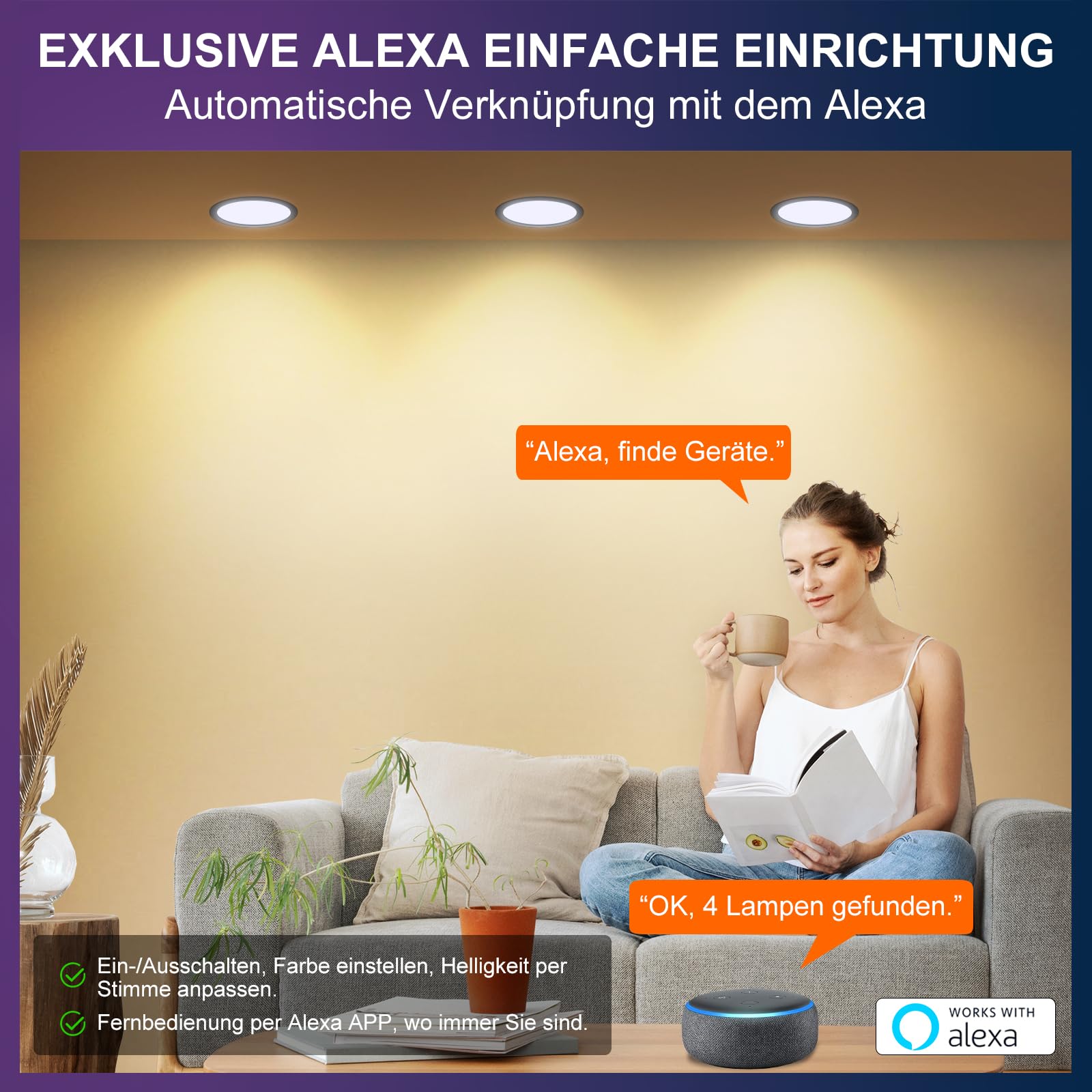 DUSKTEC LED Spots 230V RGB Dimmbar mit APP und Alexa, Einbaustrahler Smart Schwarz 10W, 4 Stück Deckenspots Flach IP44 Farbwechsel
