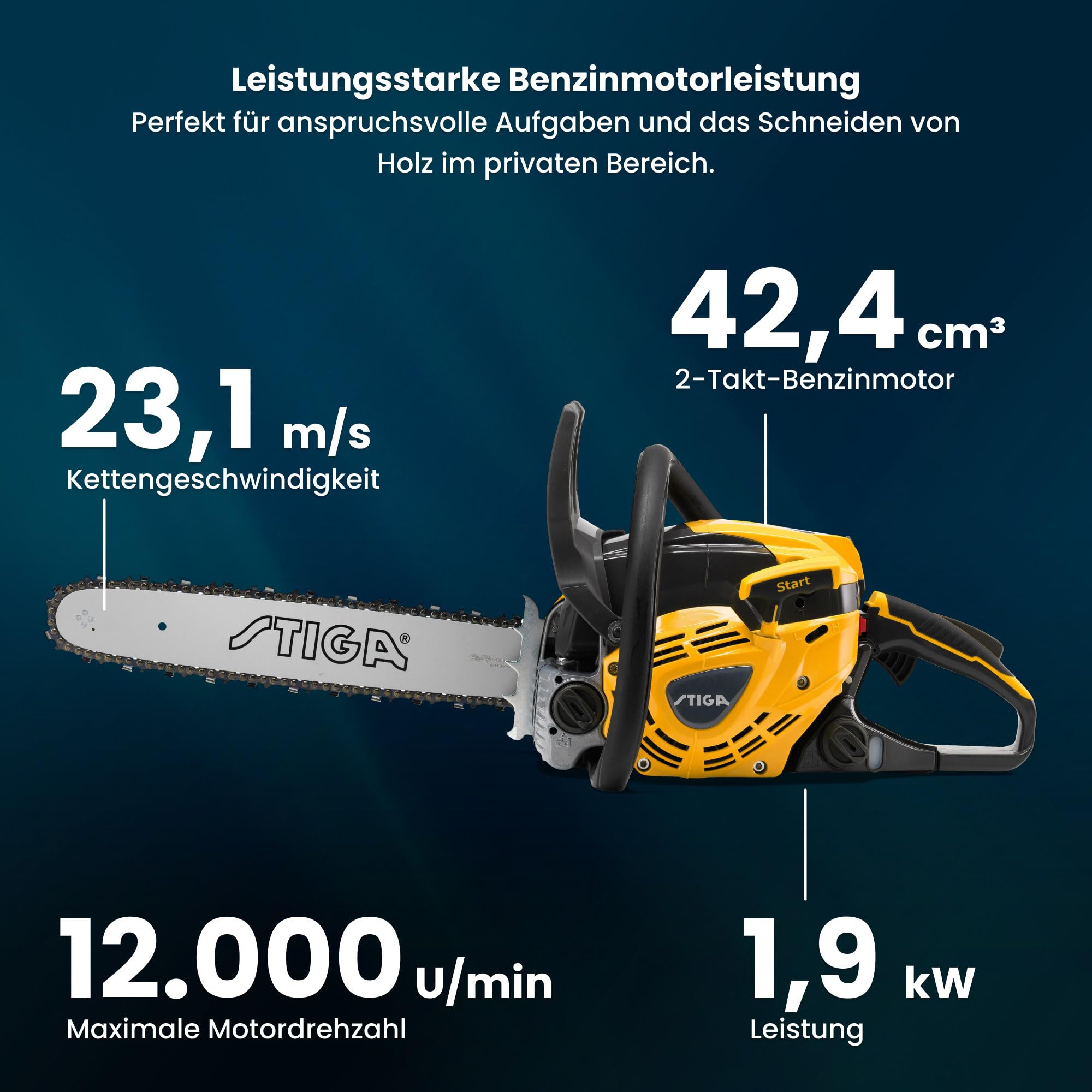 STIGA CS 545 (16') Benzin-Kettensäge - 42,4cc Motor, 40cm Schiene, einstellbare Ölpumpe, Vibrationskontrolle