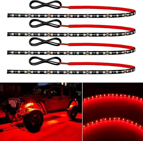 Tira de luz LED de 12 V conectable de 24 pulgadas, tira de luces LED rojas para automóvil, carrito de golf, motocicleta, barco, gabinete, tira de