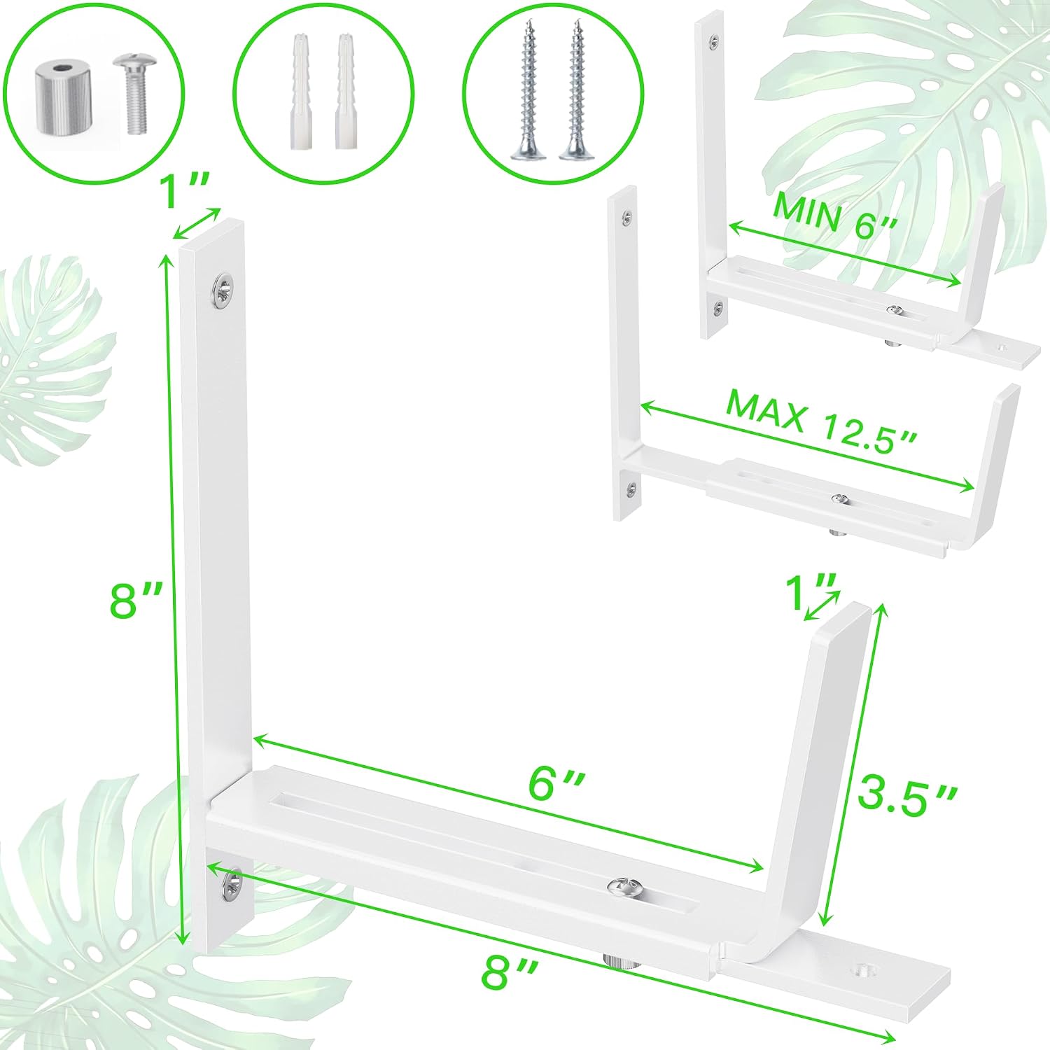 Y&M 6 PCS Adjustable Window Box Brackets for Planter Box, Heavy Duty Wall Mounted Hooks Hangers for Flower Baskets Holder Durable, Brackets for Fence Patio Garden Balcony
