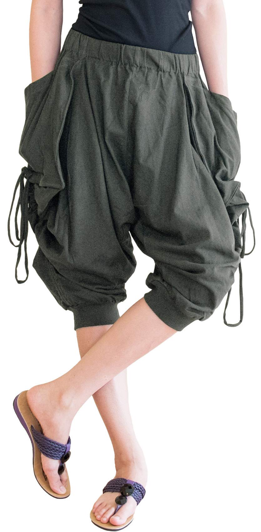 Capri Harem Dropcrotch Pants Cotton Stylish Side Drawstring