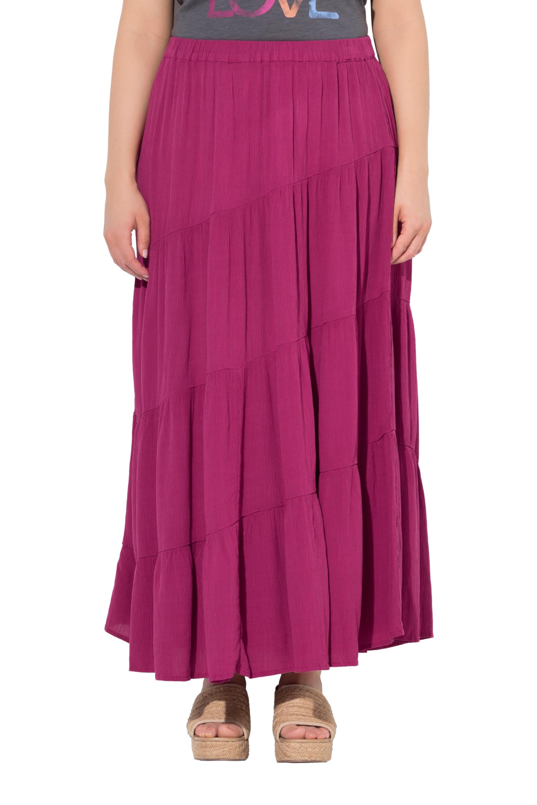 Ulla Popken Damen große Größen Übergrößen Plus Size Maxirock, diagonale Nähte, A-Linie, Elastikbund 829887