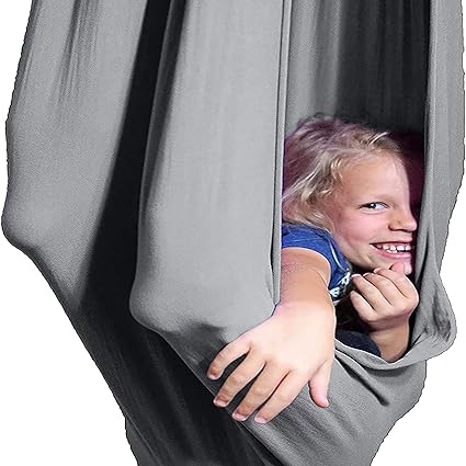 Indoor Therapy Swing for Kids with Special Needs (Hardware Included) Snuggle Swing | Cuddle Hammock for Children with Autism, ADHD, Aspergers | Great for Sensory Integration (gray color and blue c