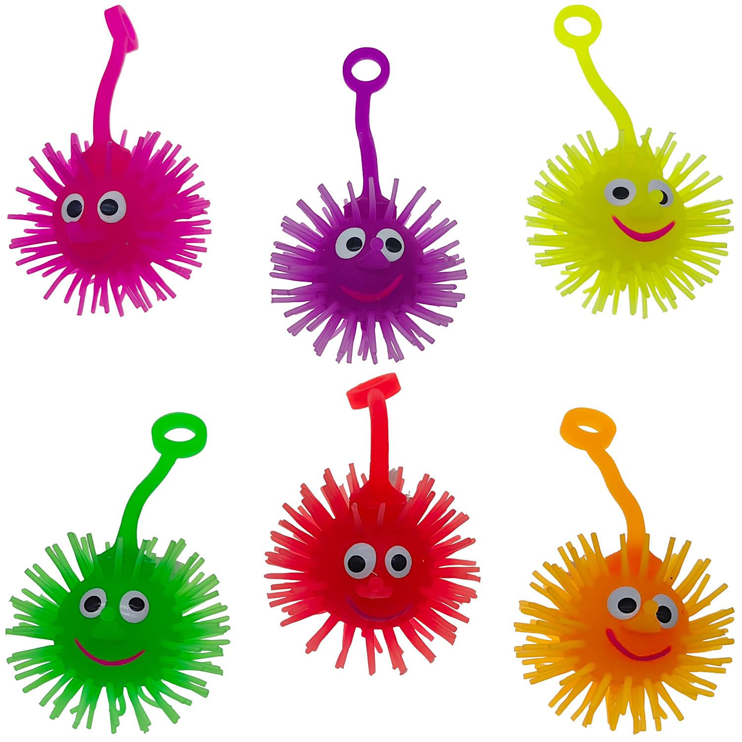 12 x Light Up, Flashing Spiky Puffer Yo-Yo Balls Inside 48x55mm Capsules, Party Bag Fillers, Pinata, Stress Relief Fidget Ball Toy for ADD, ADHD, Autism Anxiety