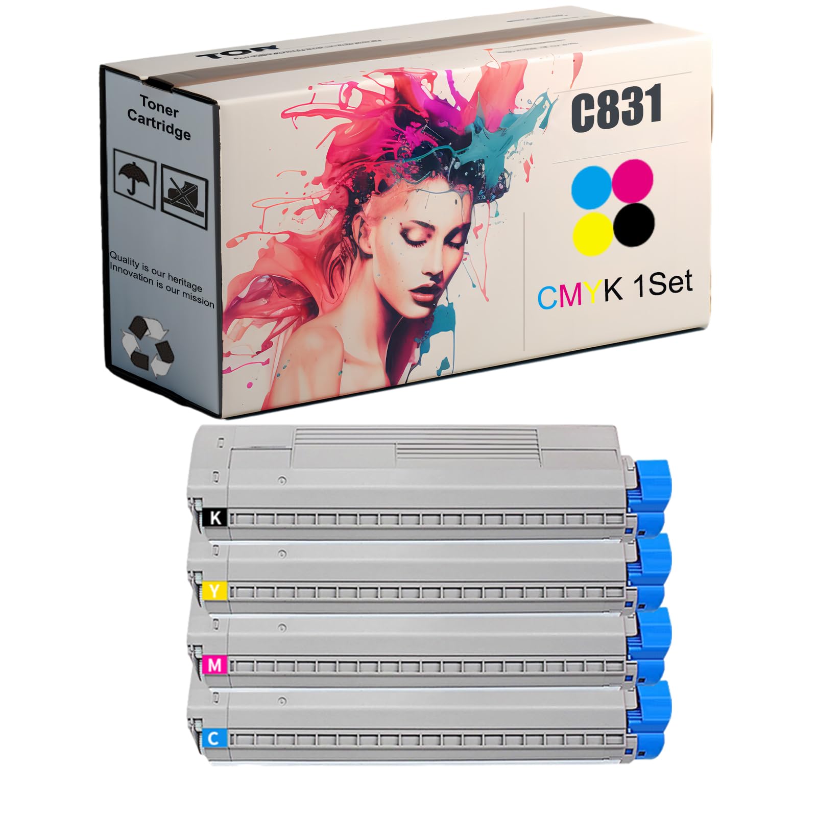 C831 Toner Cartridge Replacement for OKI C831 44844509 44844510 44844511 44844512, Perfectly Compatible for OKI Data C831DN C831N MC873DNX Printer, High Print 10000 Pages (Multicolour)