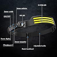 Vista 2 de DAWINSIE Linterna frontal LED recargable (2 unidades), lámpara de cabeza de haz ancho de 230° con sensor de movimiento, linterna impermeable