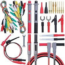 TKDMR 45 Pcs Multimeter Leads Kit, Professional and Upgraded Test Leads Set with Replaceable Gold-Plated Multimeter Probes, Alligator Clips, Test Hooks,5 Colors Jumper Wires and Back Probe Pins.