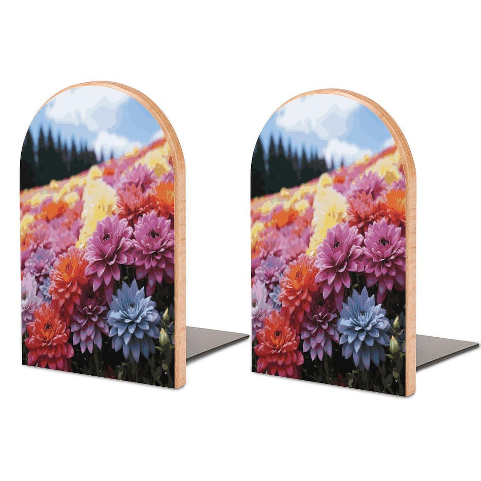 Serre-livres en bois motif fleur arc-en-ciel, le cadeau idéal pour les passionnés de lecture
