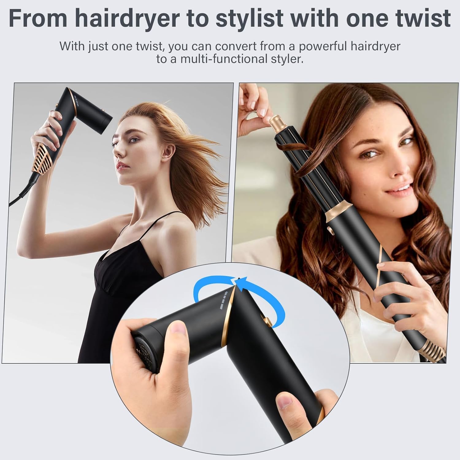 KYN 6 en 1 Airstyler, Brosse Soufflante Chauffante, Repliable Brosse à Cheveux avec Rouleau de Boucle Automatique Rotatif, Céramique Ionique Hairstyler pour Lisser, Boucler, Donner du Volume