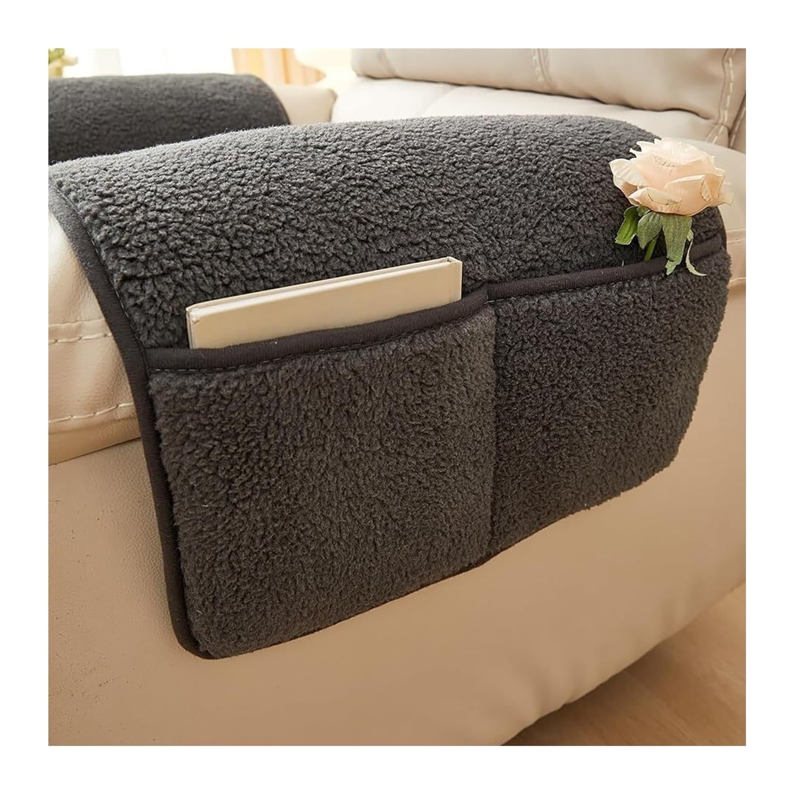 Cover for Headrest Armrest Covers Sofa Recliner Armchair 1 Seater Armrest Protector for Sofas 4 2 3 Seater Waterproof Universal Individual Christmas Non-Slip 19 (Black Grey, Supports