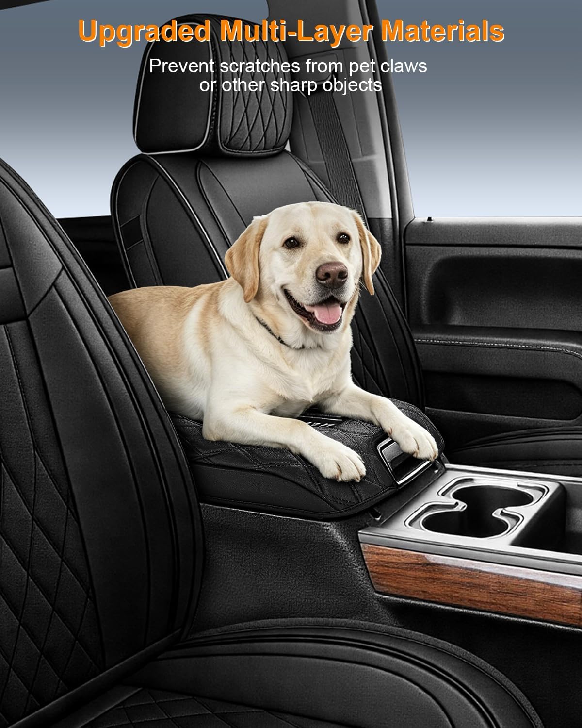 Center Console Armrest Cover for Chevy Chevrolet Silverado/GMC Sierra 2014-2018, Tahoe/Yukon/Suburban 2015-2020, PU Leather Middle Console Lid Protector Arm Rest Cushion Pad, Black(Bucket Seat)