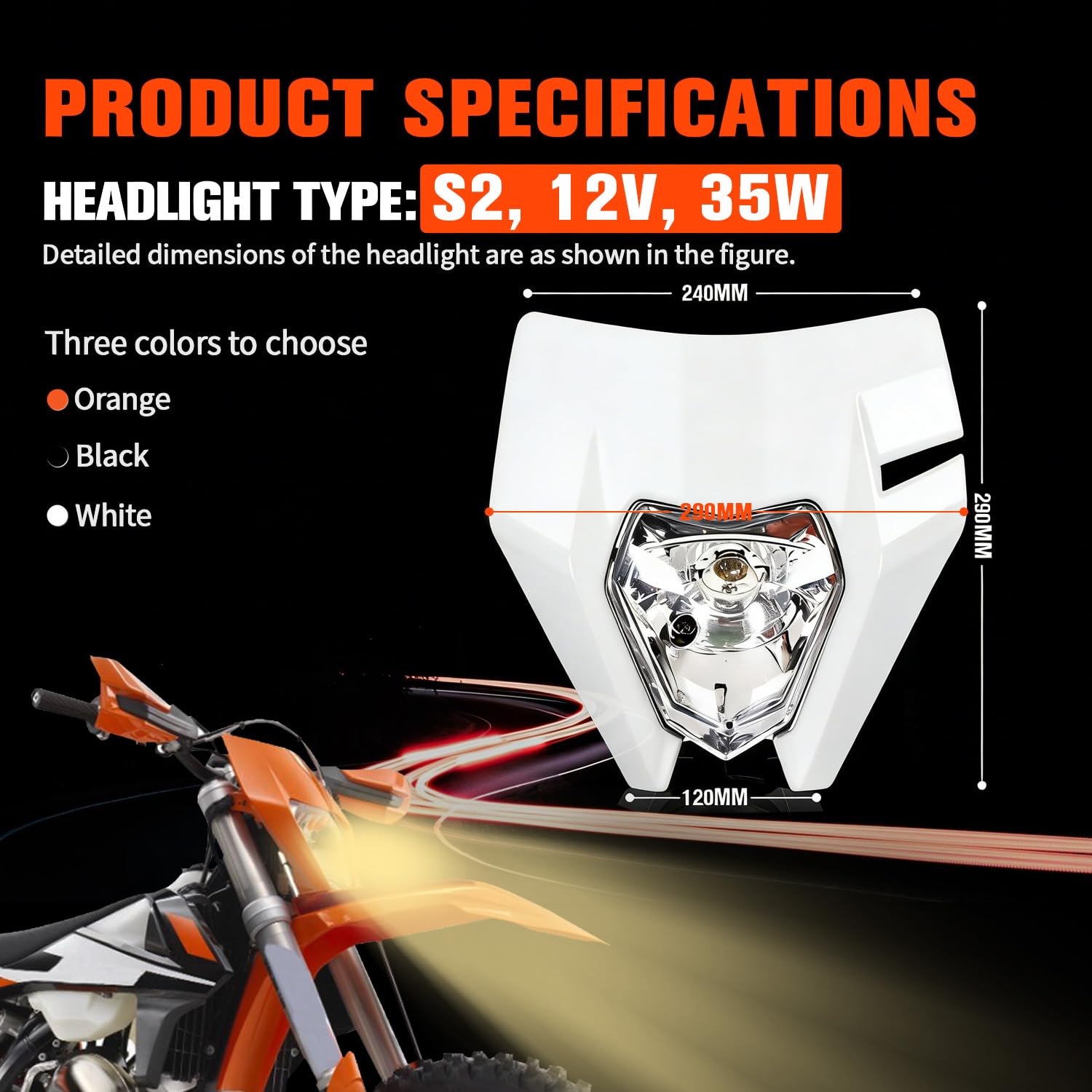 JFG RACING Osłona reflektora motocyklowa Dirt Bike Maska reflektora Tagfahrlicht Dla 2017 EXC250 SX250 SXF250 EXC450 SX350 SXF450 EXC525 640LC4 Dirt Bike Motocross Enduro Supermoto - Biały